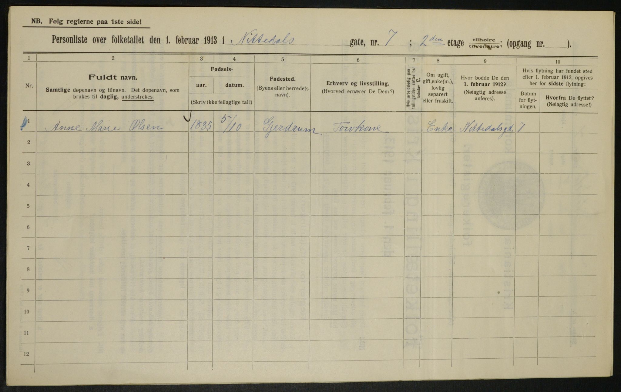 OBA, Kommunal folketelling 1.2.1913 for Kristiania, 1913, s. 71251