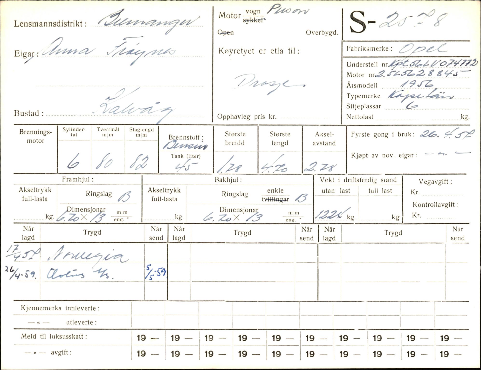 Statens vegvesen, Sogn og Fjordane vegkontor, AV/SAB-A-5301/4/F/L0004: Registerkort utmeldte Fjordane S2500-2700, S7200-7899, 1930-1961, s. 119