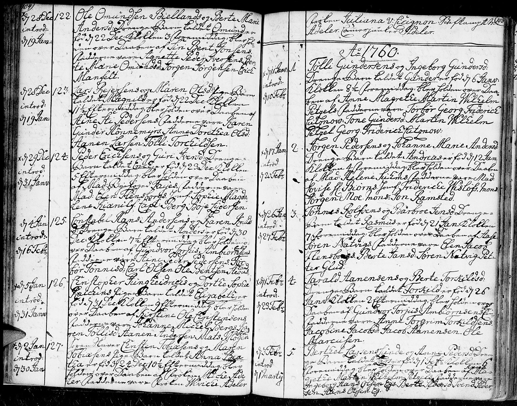 Kristiansand domprosti, AV/SAK-1112-0006/F/Fa/L0002: Ministerialbok nr. A 2, 1755-1778, s. 104-105