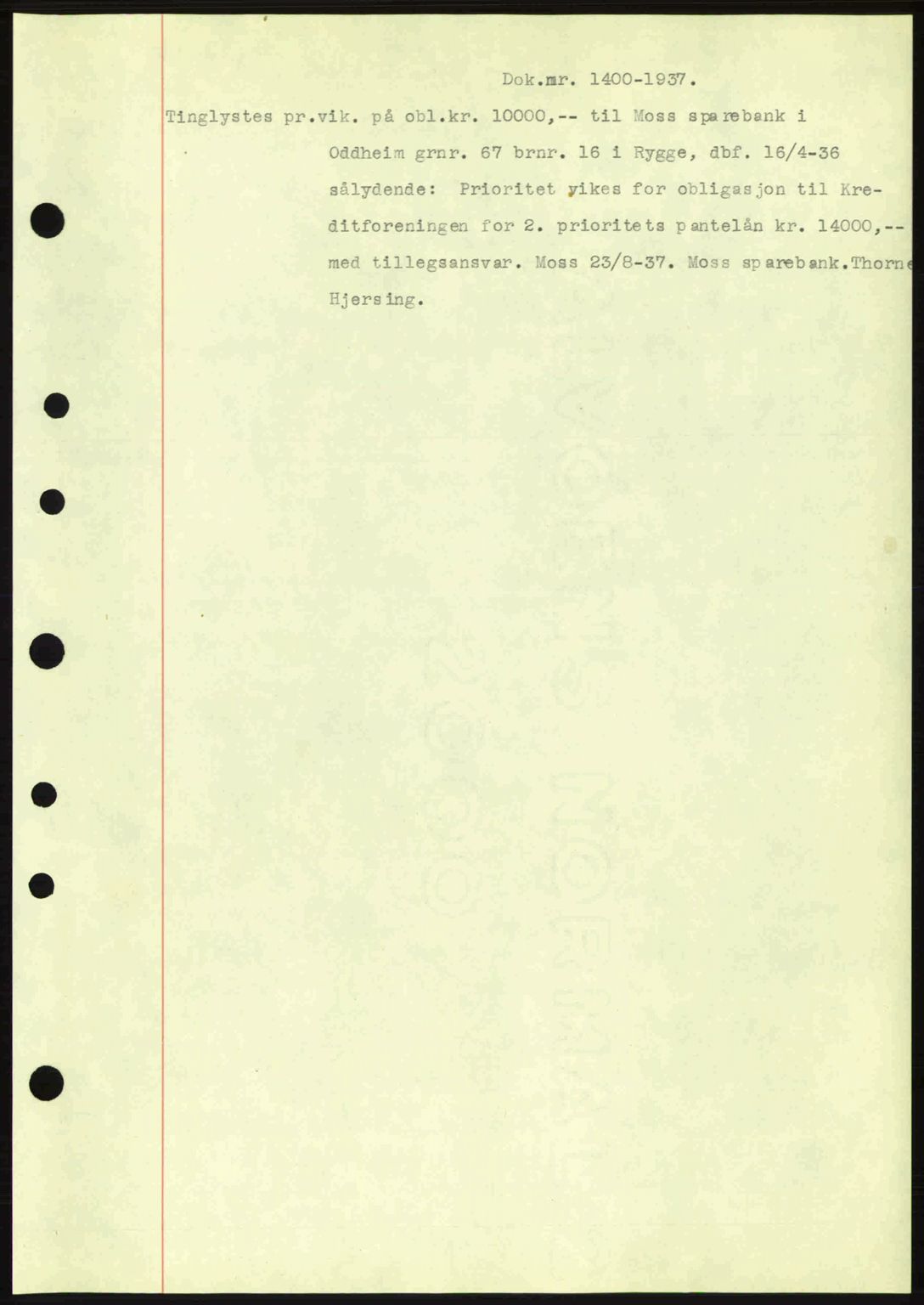 Moss sorenskriveri, SAO/A-10168: Pantebok nr. B4, 1937-1938, Dagboknr: 1400/1937