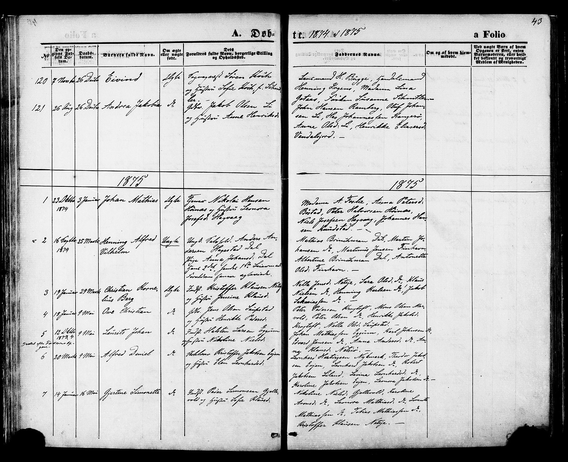Ministerialprotokoller, klokkerbøker og fødselsregistre - Nordland, AV/SAT-A-1459/880/L1132: Ministerialbok nr. 880A06, 1869-1887, s. 43