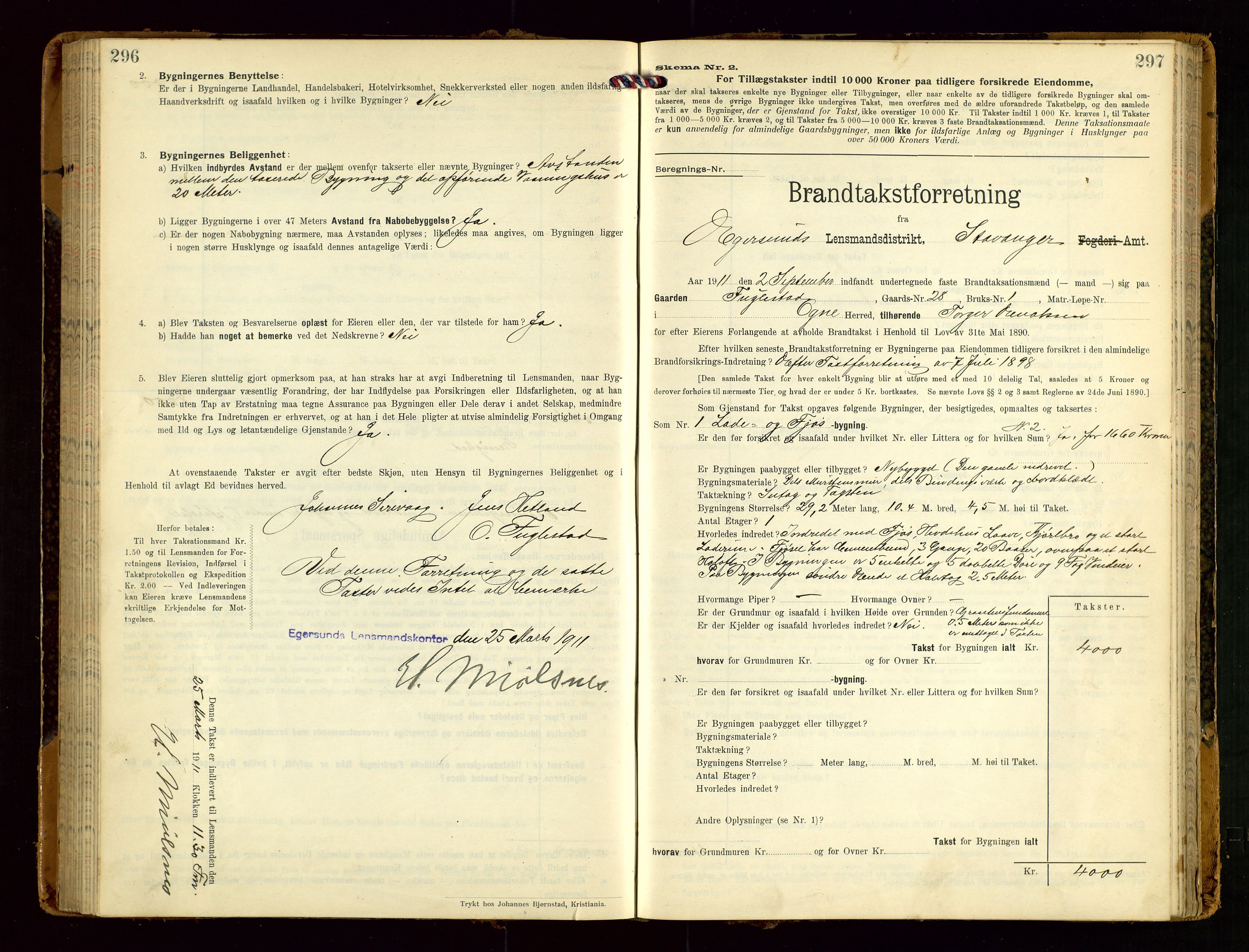 Eigersund lensmannskontor, SAST/A-100171/Gob/L0002: "Brandtakstprotokol", 1910-1916, s. 296-297