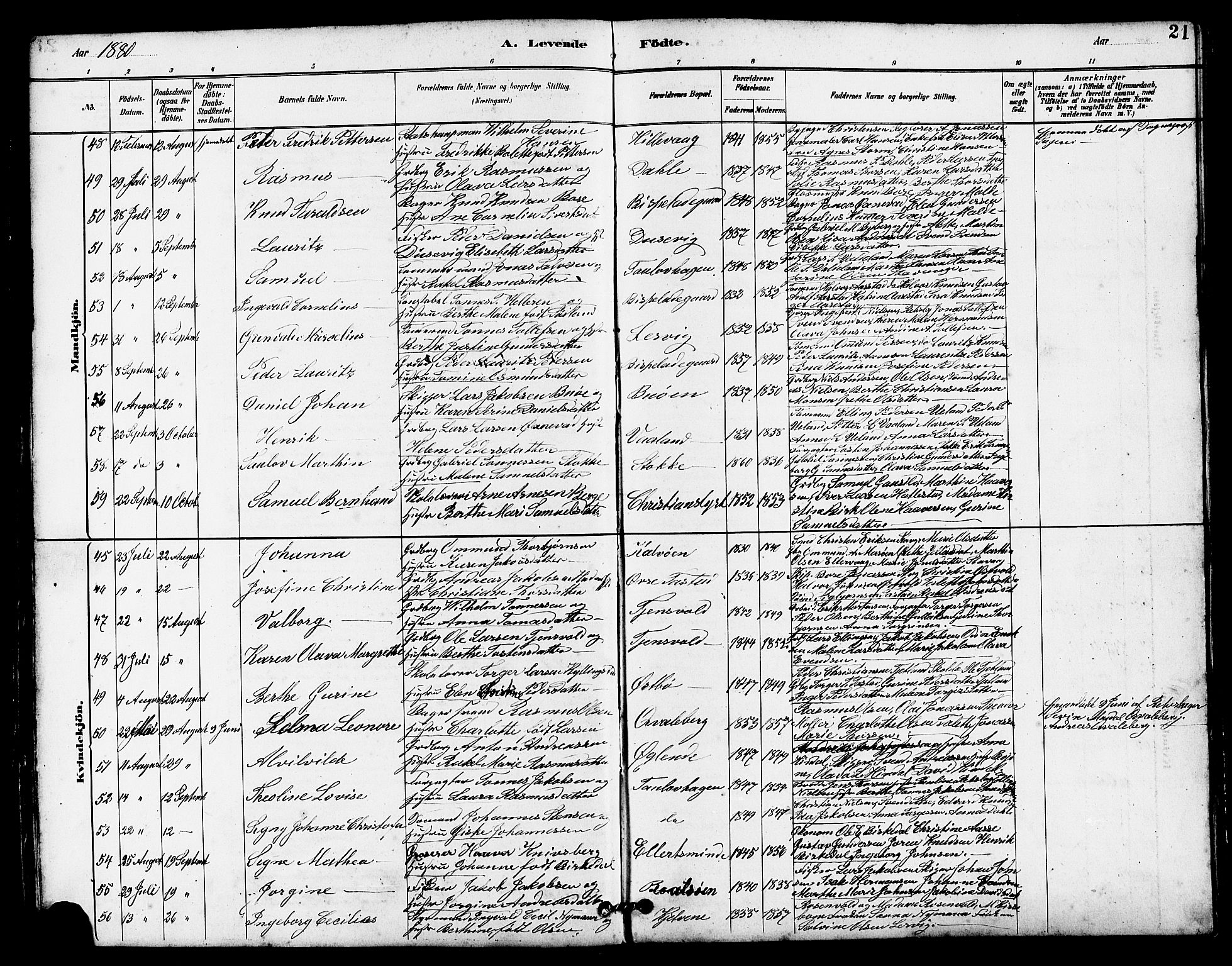 Hetland sokneprestkontor, AV/SAST-A-101826/30/30BB/L0005: Klokkerbok nr. B 5, 1878-1910, s. 21