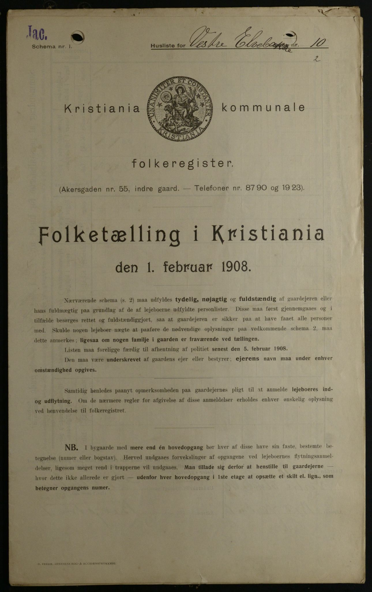 OBA, Kommunal folketelling 1.2.1908 for Kristiania kjøpstad, 1908, s. 109977