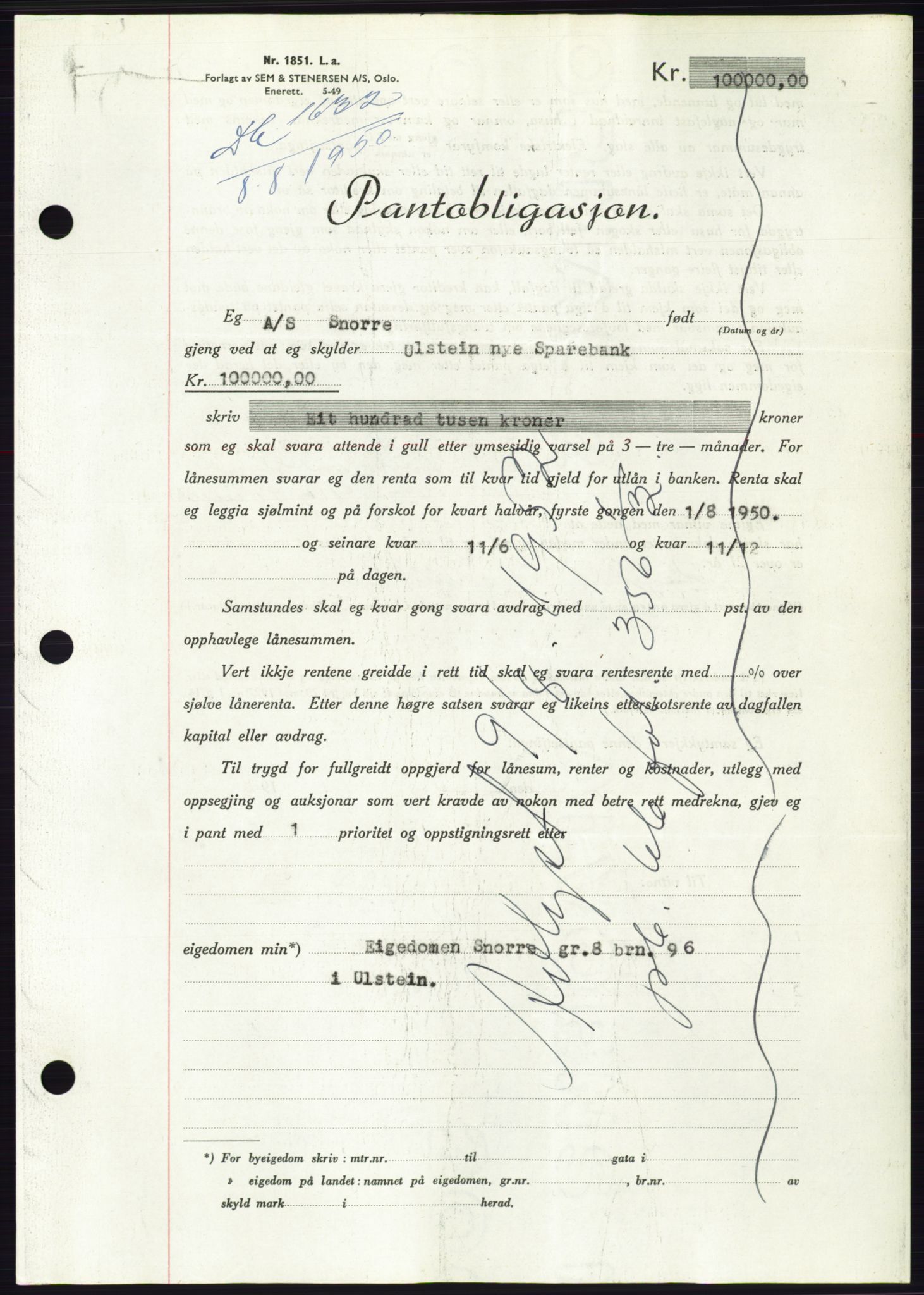 Søre Sunnmøre sorenskriveri, SAT/A-4122/1/2/2C/L0119: Pantebok nr. 7B, 1950-1951, Dagboknr: 1632/1950