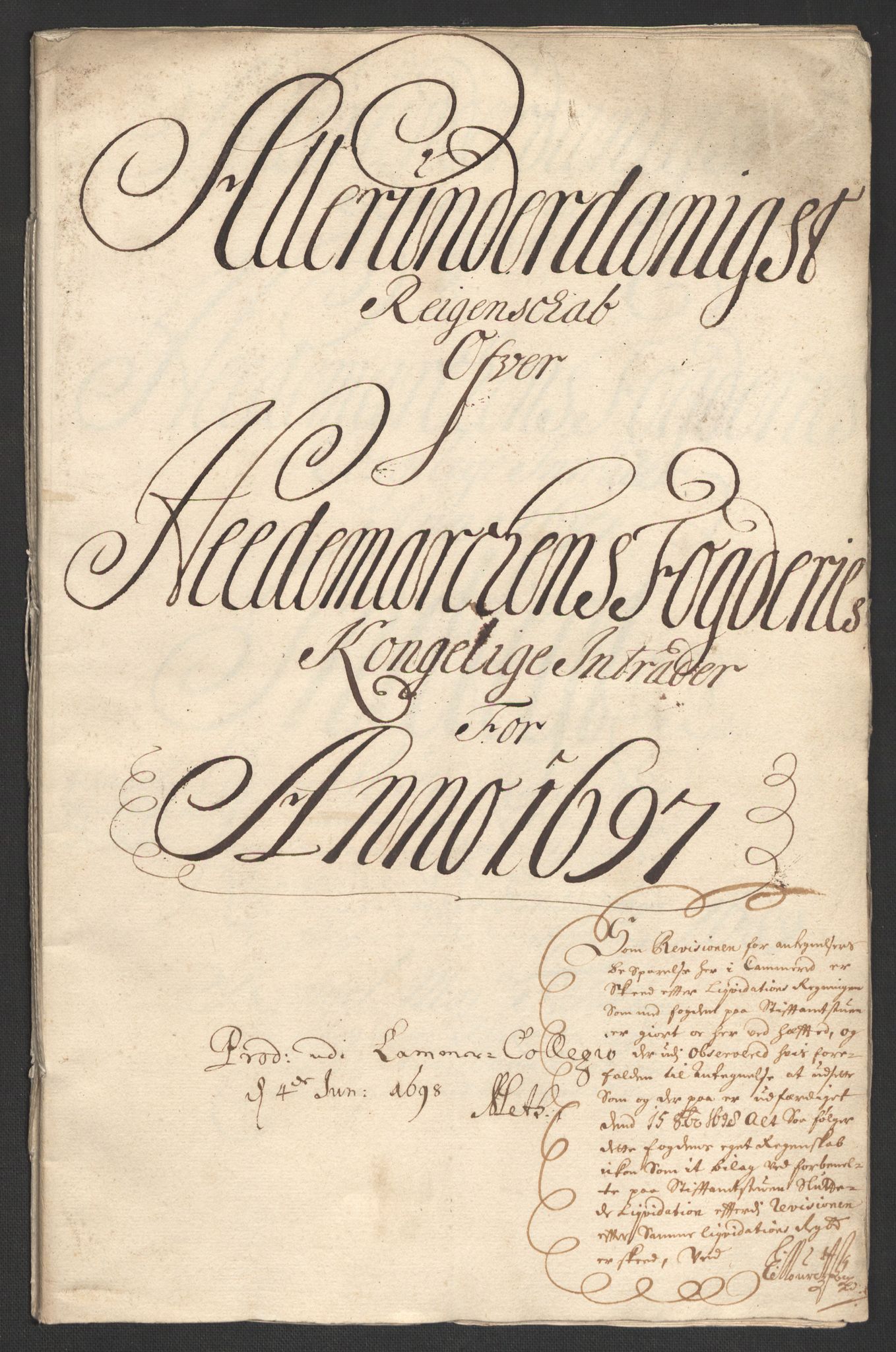 Rentekammeret inntil 1814, Reviderte regnskaper, Fogderegnskap, RA/EA-4092/R16/L1037: Fogderegnskap Hedmark, 1697-1698, s. 3