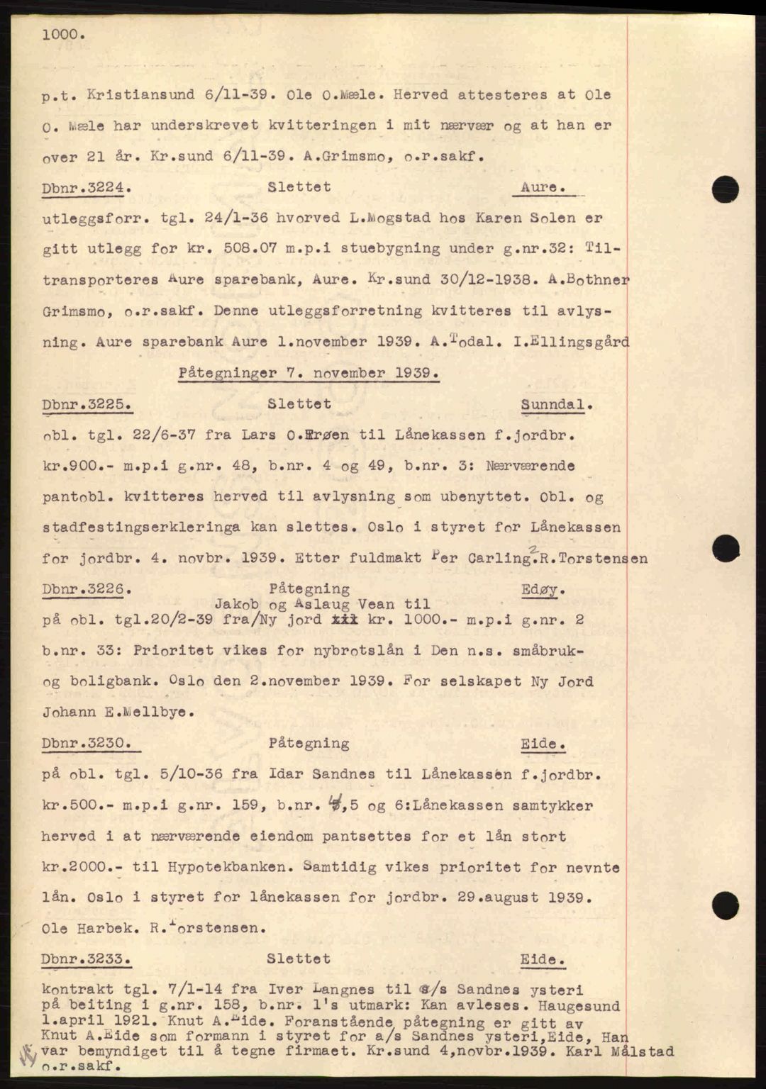 Nordmøre sorenskriveri, SAT/A-4132/1/2/2Ca: Pantebok nr. C80, 1936-1939, Dagboknr: 3224/1939