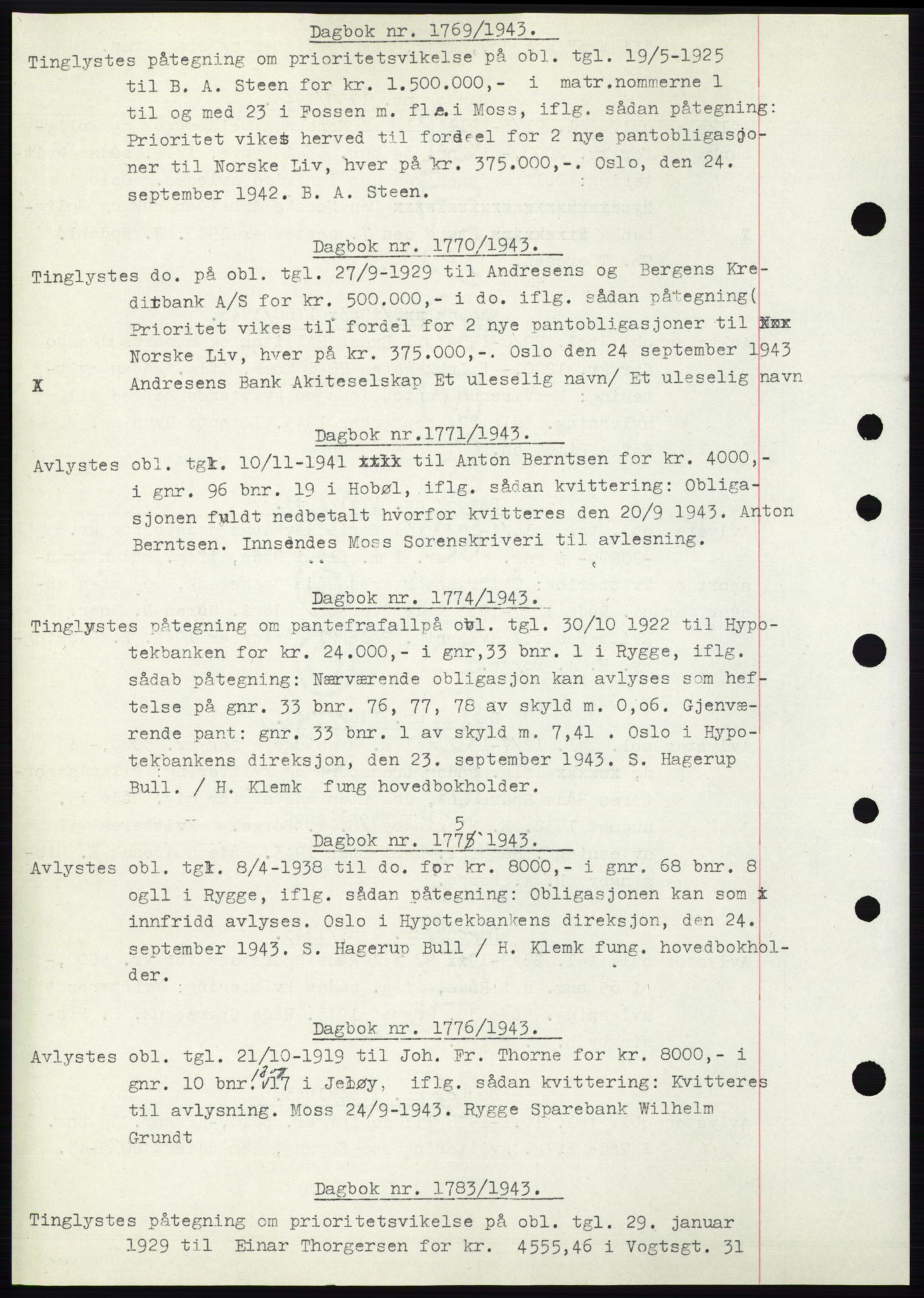 Moss sorenskriveri, SAO/A-10168: Pantebok nr. C10, 1938-1950, Dagboknr: 1769/1943