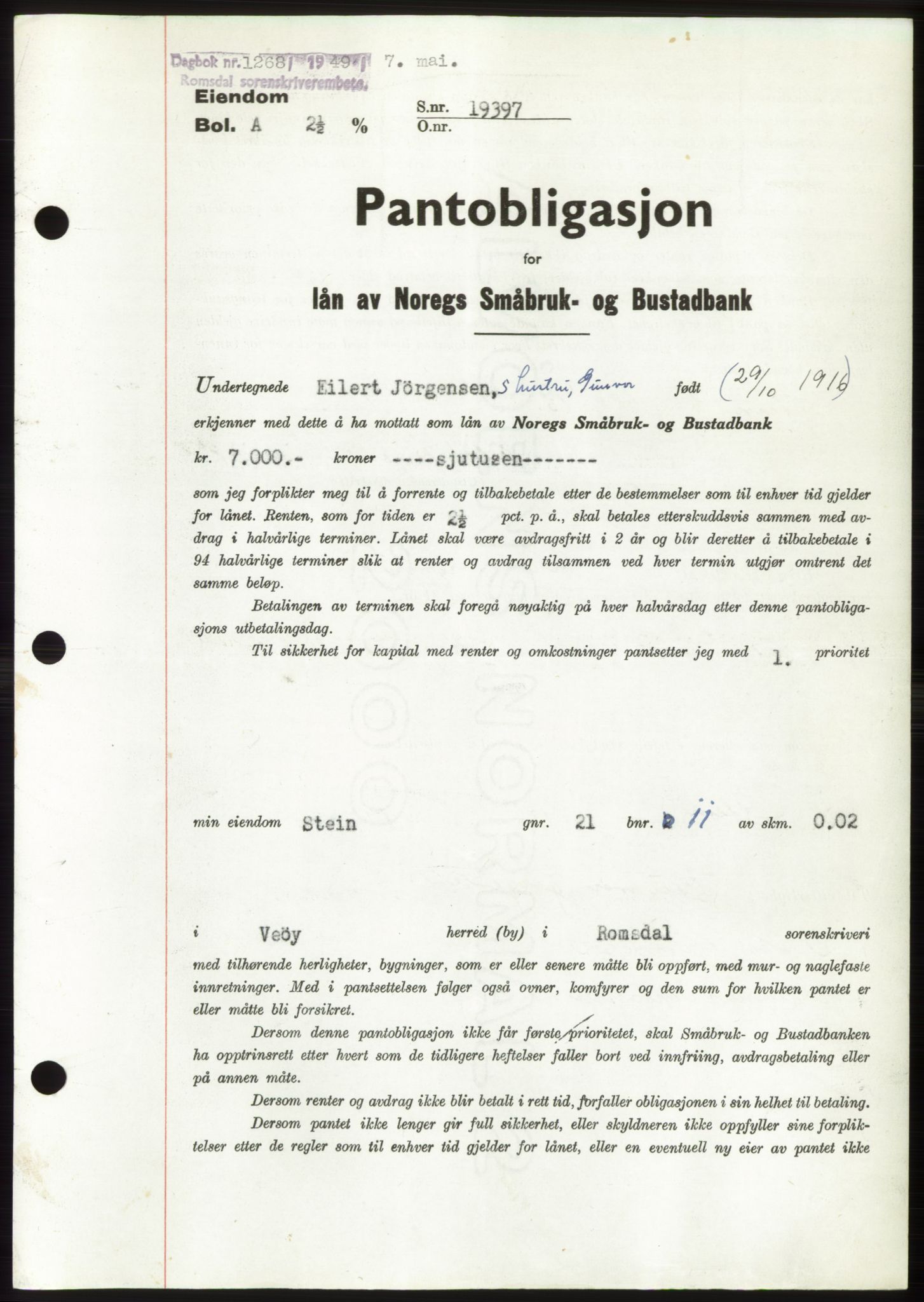 Romsdal sorenskriveri, SAT/A-4149/1/2/2C: Pantebok nr. B4, 1948-1949, Dagboknr: 1268/1949