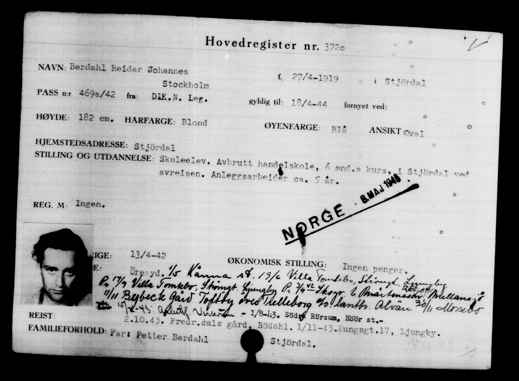 Utenriksstasjonene, Legasjonen i Stockholm, Flyktningkontoret, AV/RA-S-6753/V/Va/L0004: Kjesäterkartoteket, flyktninger med registreringsnr. 3496-6610, 1940-1945, s. 261