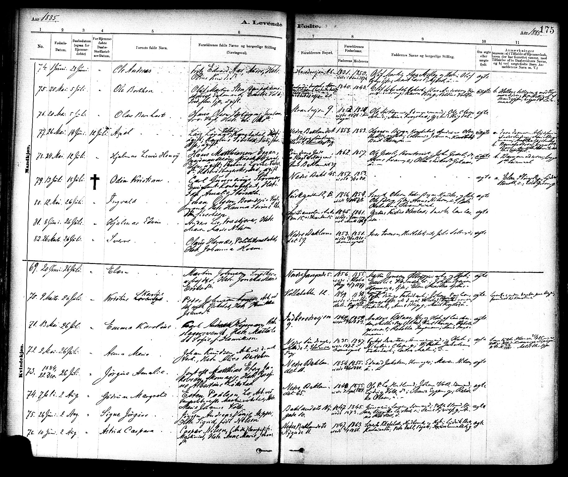 Ministerialprotokoller, klokkerbøker og fødselsregistre - Sør-Trøndelag, SAT/A-1456/604/L0188: Ministerialbok nr. 604A09, 1878-1892, s. 175