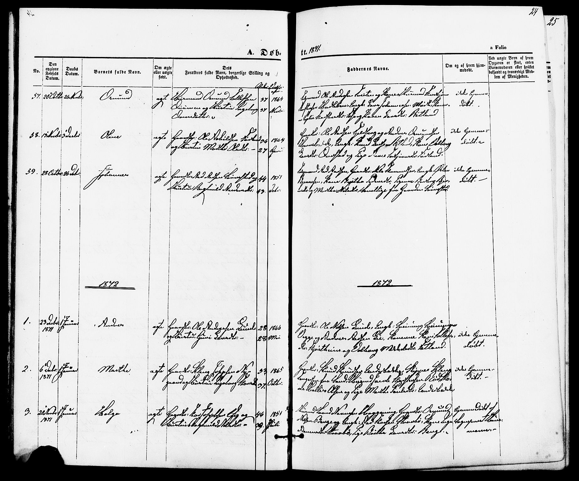 Suldal sokneprestkontor, SAST/A-101845/01/IV/L0010: Ministerialbok nr. A 10, 1869-1878, s. 24