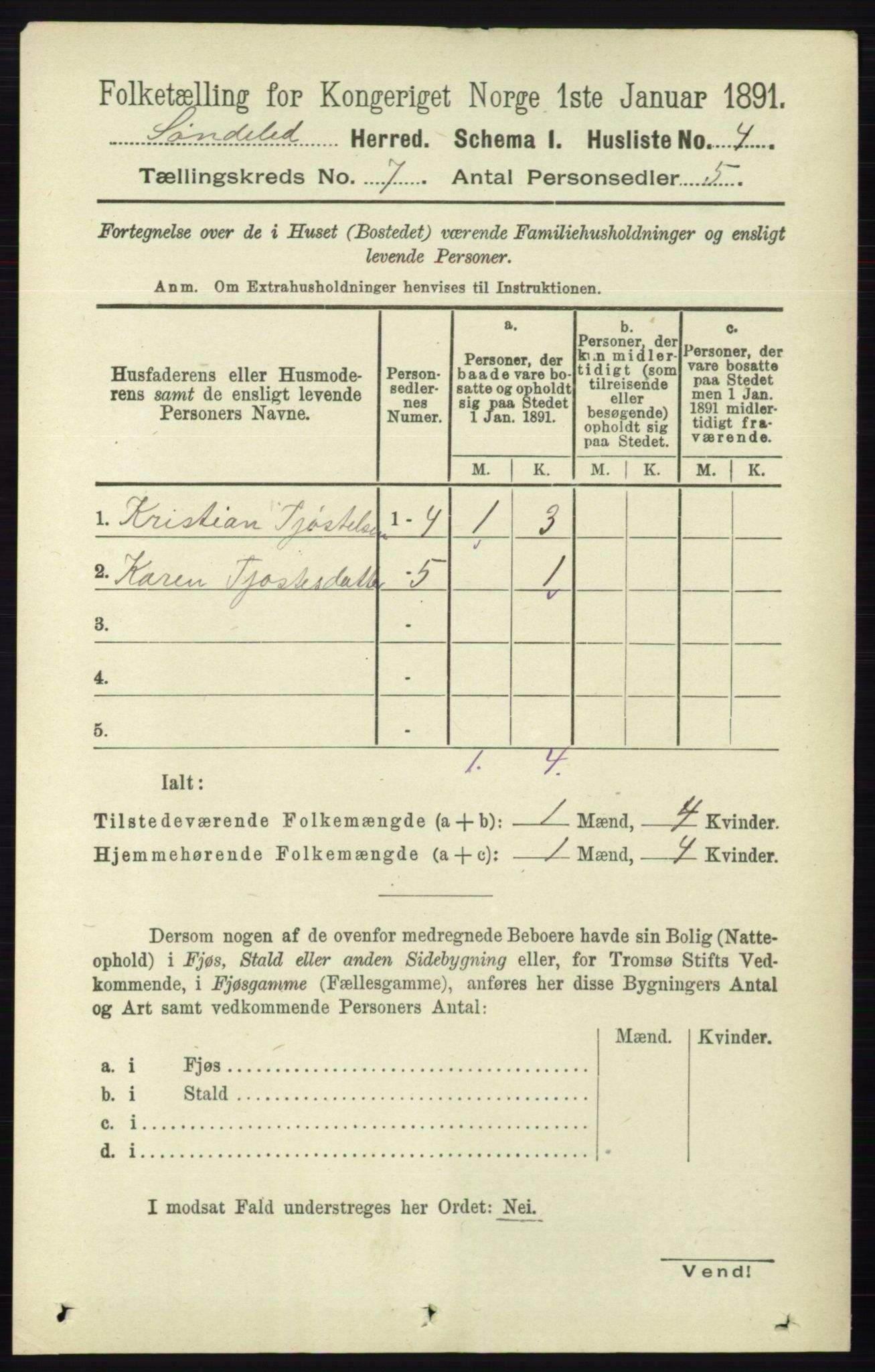 RA, Folketelling 1891 for 0913 Søndeled herred, 1891, s. 2304