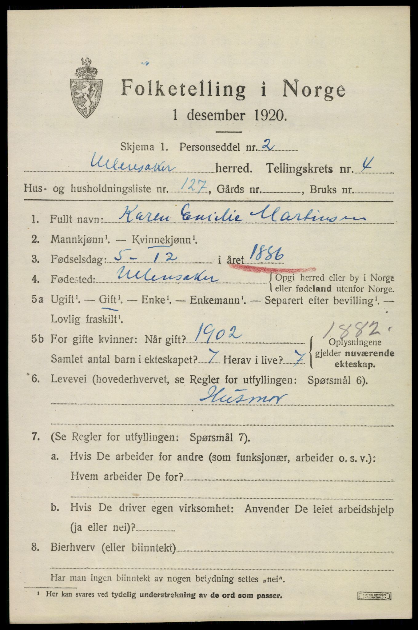 SAO, Folketelling 1920 for 0235 Ullensaker herred, 1920, s. 8809