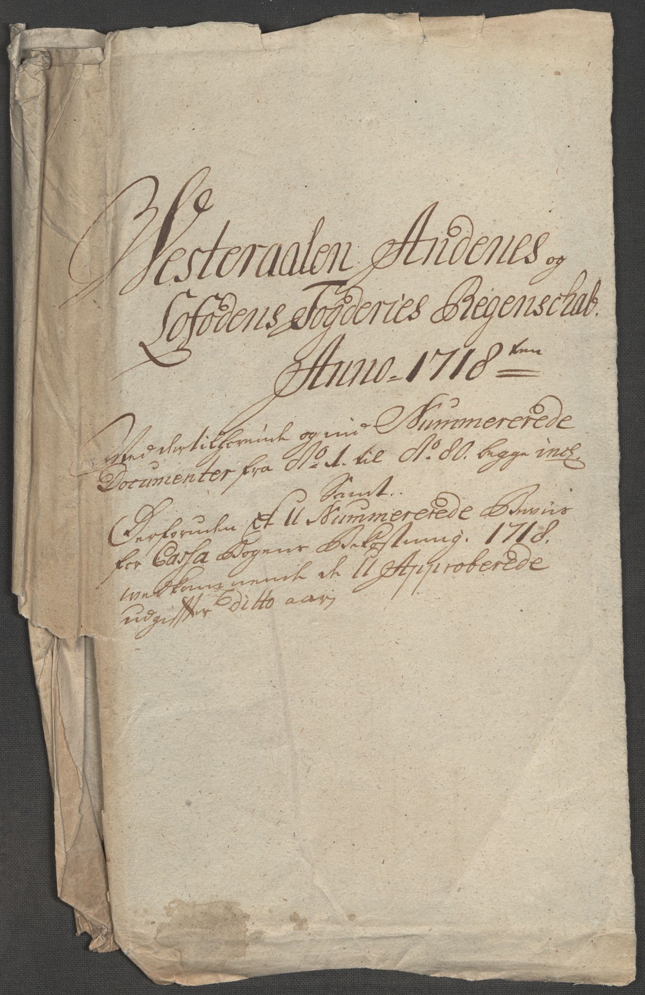Rentekammeret inntil 1814, Reviderte regnskaper, Fogderegnskap, RA/EA-4092/R67/L4684: Fogderegnskap Vesterålen, Andenes og Lofoten, 1718, s. 3