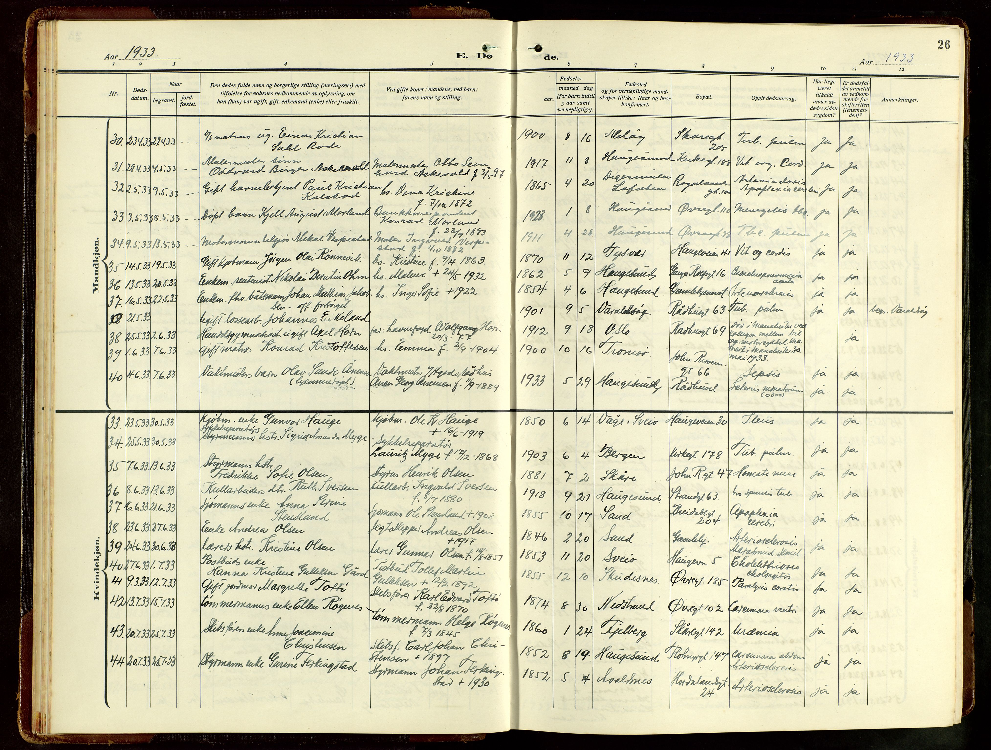 Haugesund sokneprestkontor, AV/SAST-A -101863/H/Ha/Hab/L0012: Klokkerbok nr. B 12, 1930-1958, s. 26