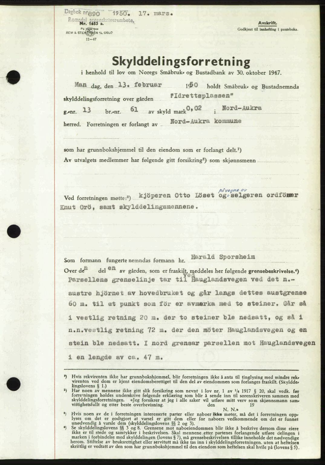 Romsdal sorenskriveri, SAT/A-4149/1/2/2C: Pantebok nr. A32, 1950-1950, Dagboknr: 890/1950