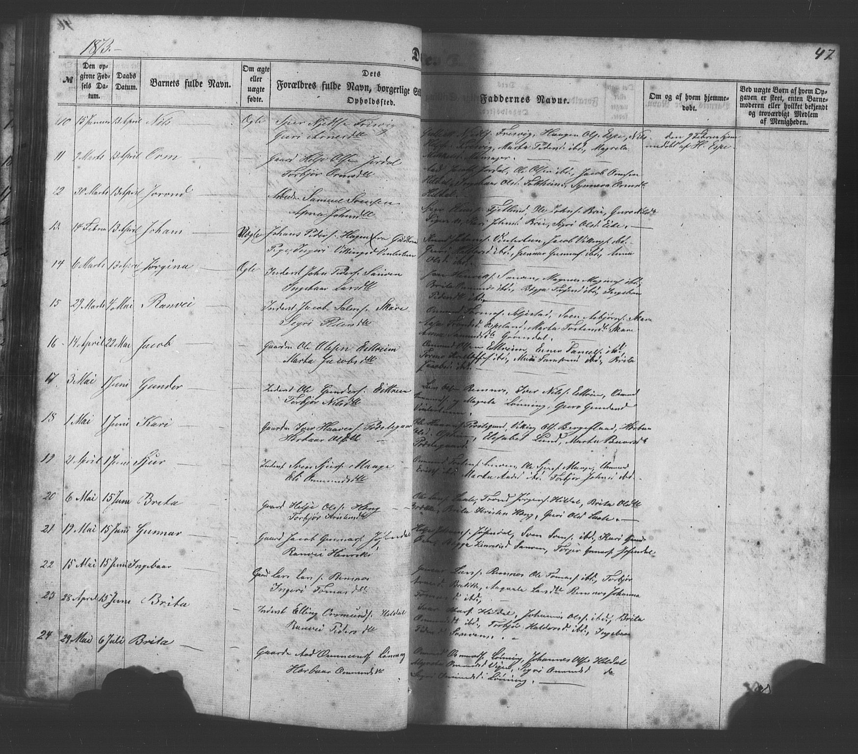 Odda Sokneprestembete, AV/SAB-A-77201/H/Hab: Klokkerbok nr. A 4, 1858-1886, s. 47