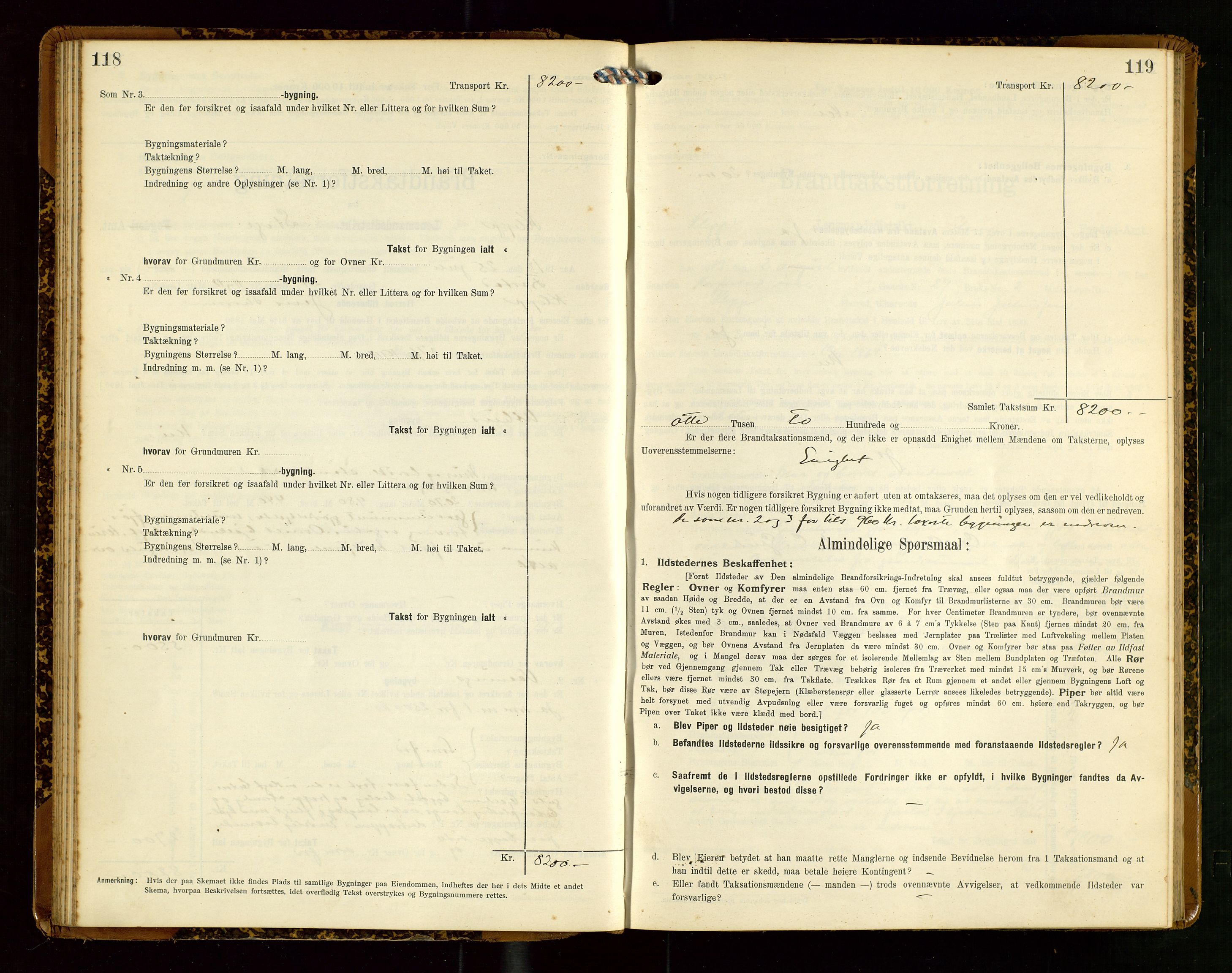 Klepp lensmannskontor, AV/SAST-A-100163/Goc/L0007: "Brandtaxationsprotokol" m/register, 1911-1915, s. 118-119