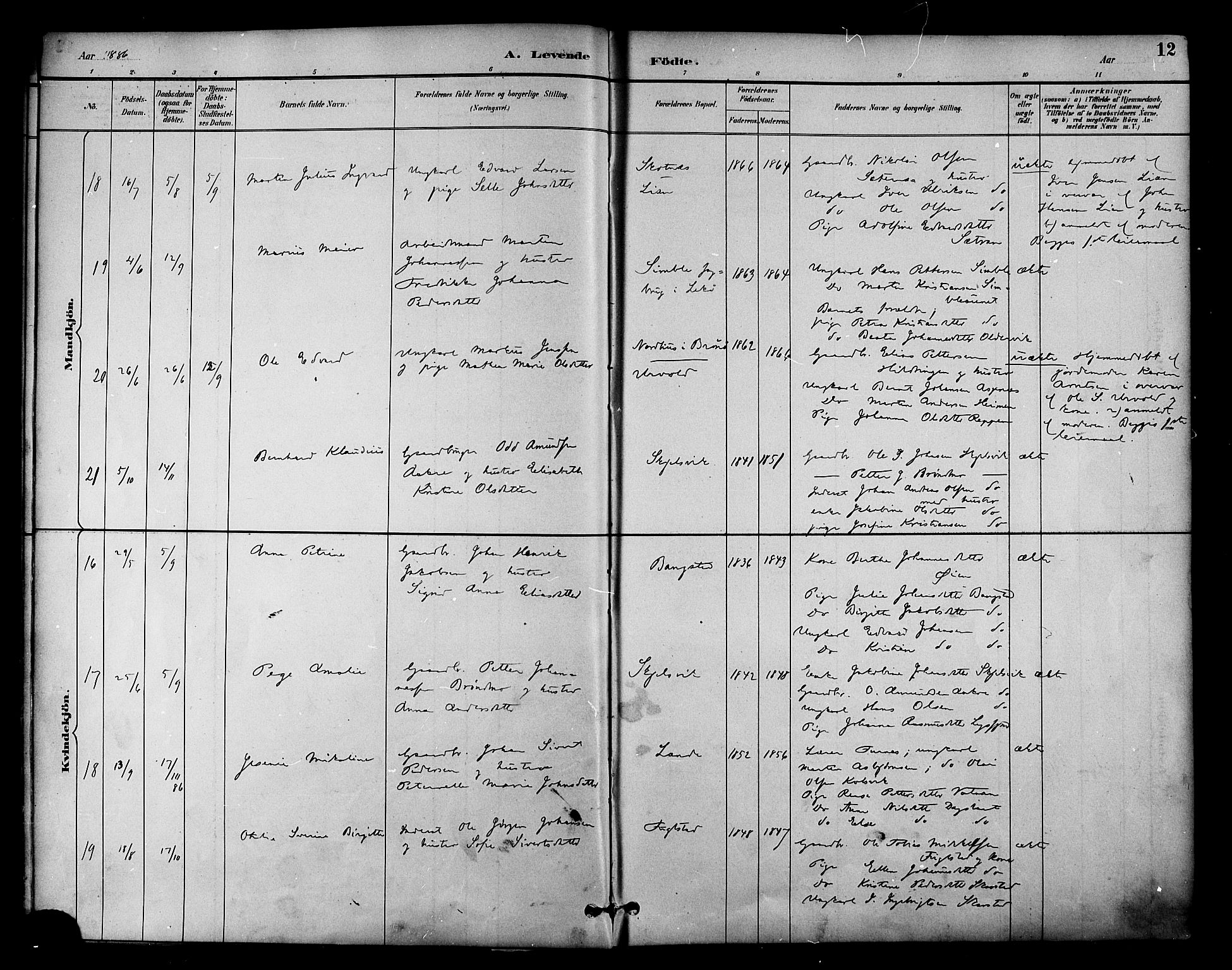 Ministerialprotokoller, klokkerbøker og fødselsregistre - Nordland, AV/SAT-A-1459/810/L0150: Ministerialbok nr. 810A10 /1, 1884-1895, s. 12