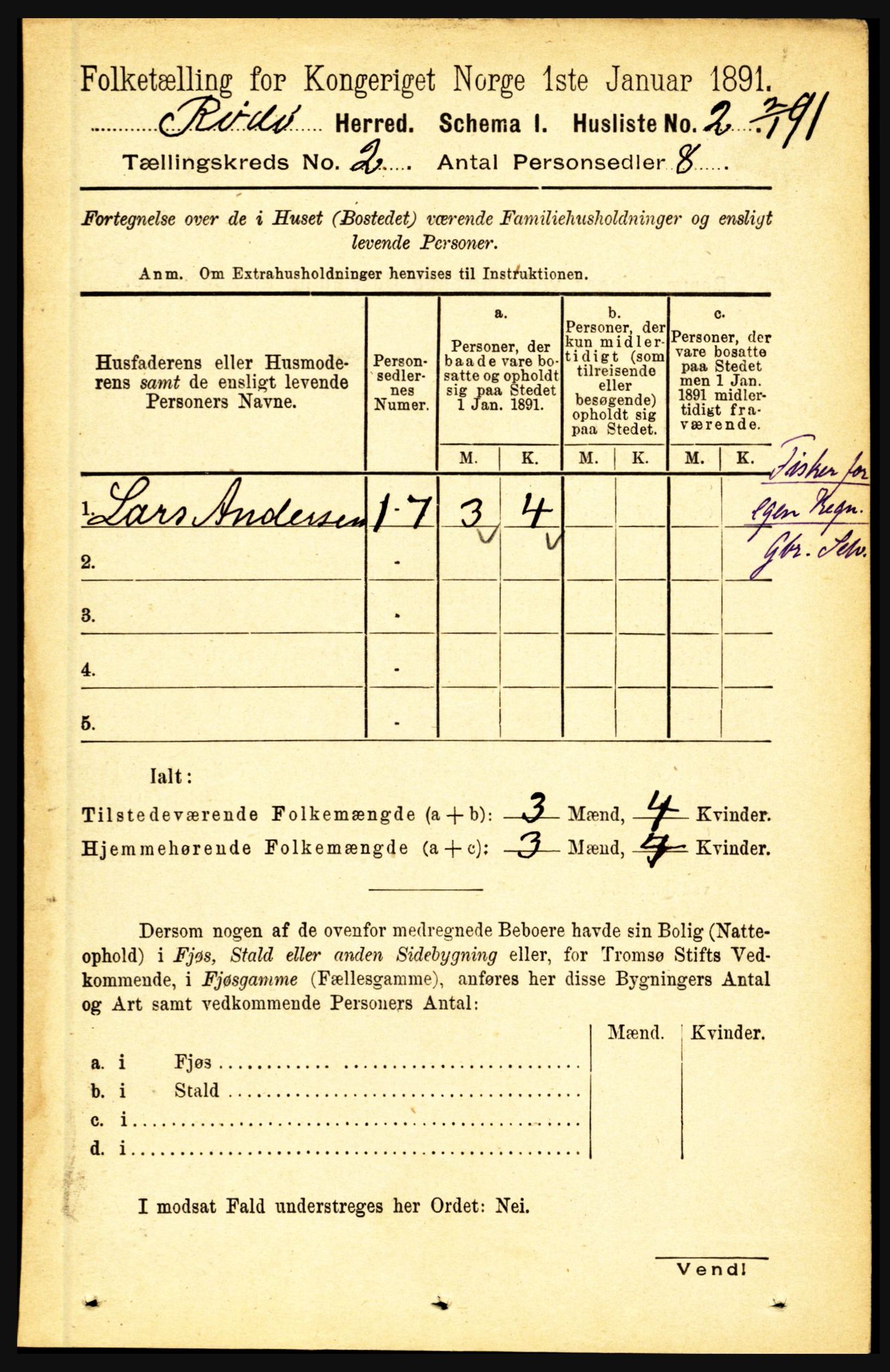 RA, Folketelling 1891 for 1836 Rødøy herred, 1891, s. 155