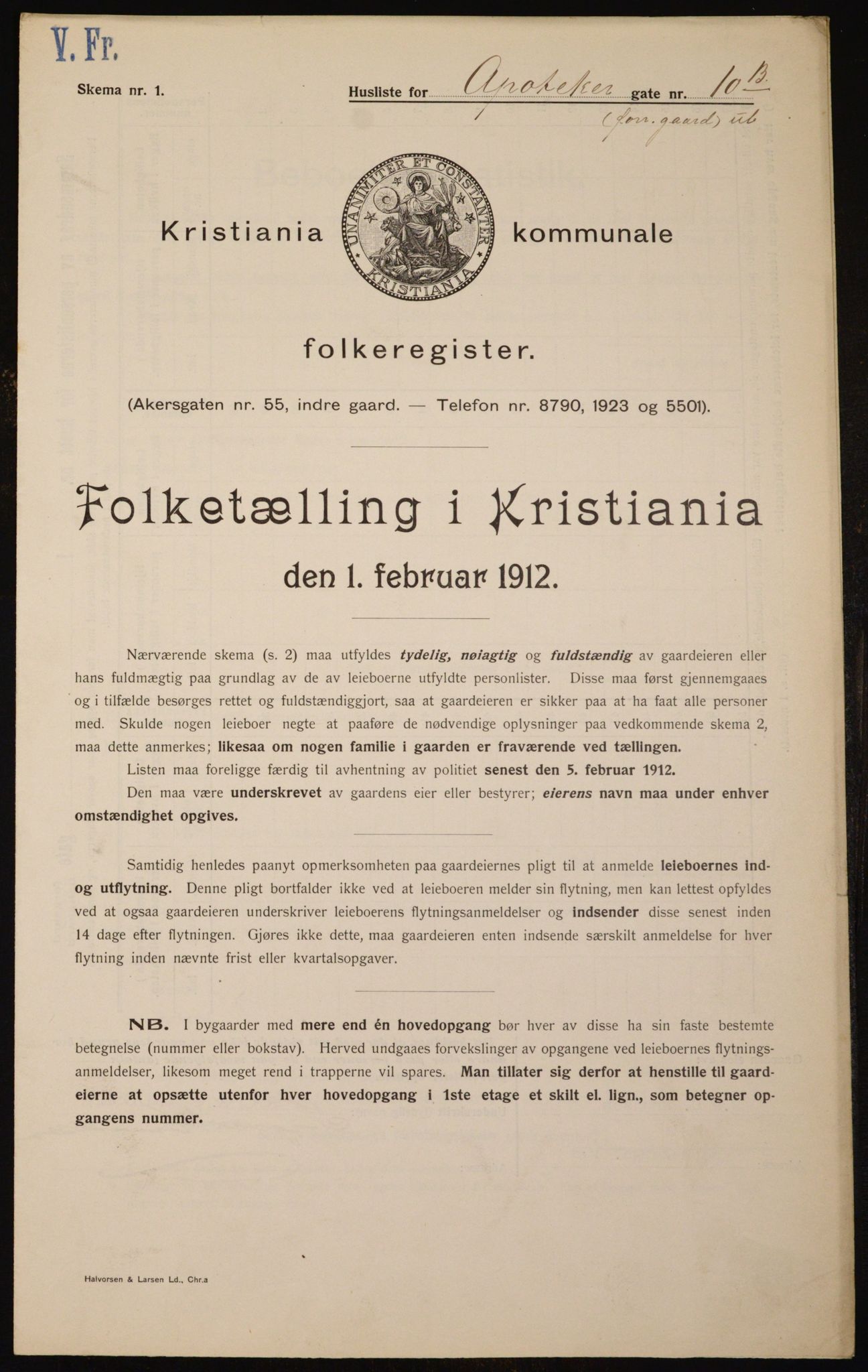 OBA, Kommunal folketelling 1.2.1912 for Kristiania, 1912, s. 1373