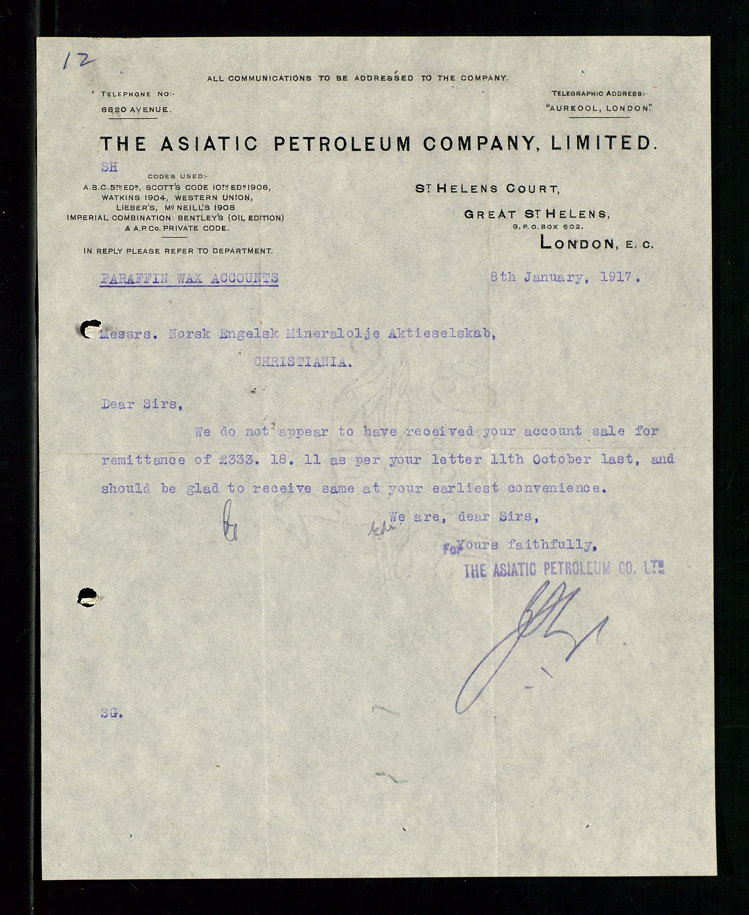 Pa 1521 - A/S Norske Shell, SAST/A-101915/E/Ea/Eaa/L0001: Sjefskorrespondanse, 1917, s. 631