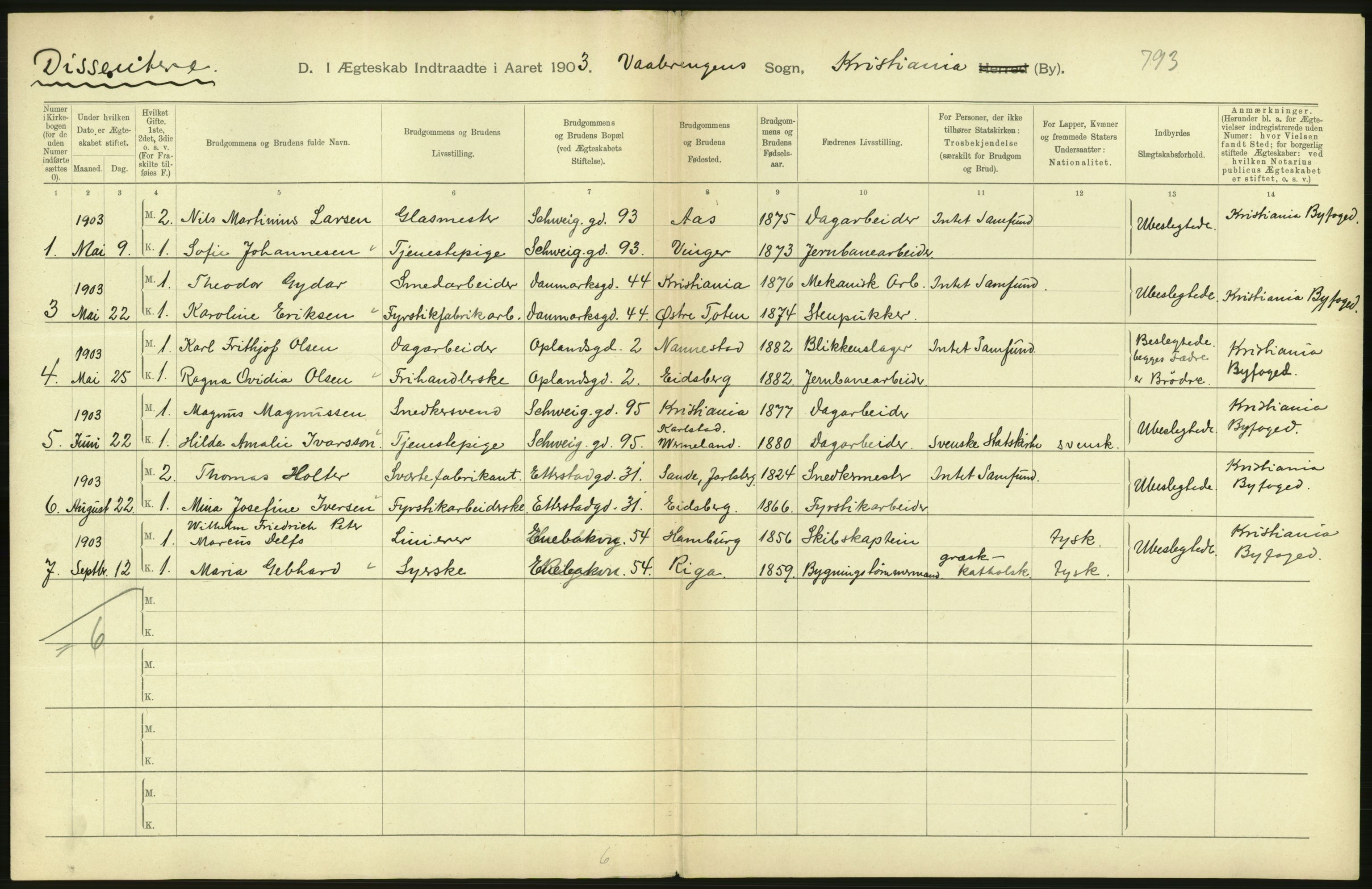 Statistisk sentralbyrå, Sosiodemografiske emner, Befolkning, AV/RA-S-2228/D/Df/Dfa/Dfaa/L0004: Kristiania: Gifte, døde, 1903, s. 518