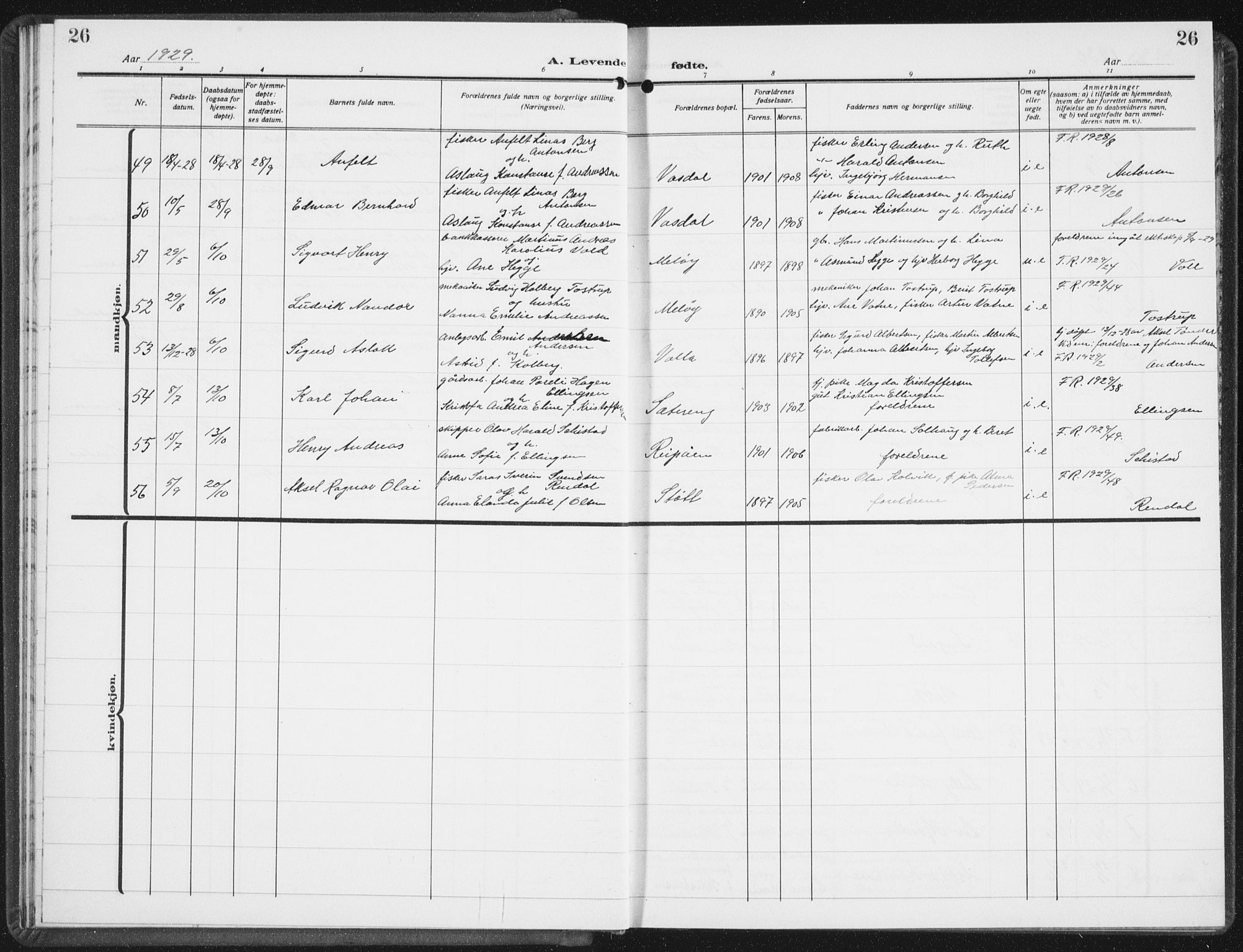 Ministerialprotokoller, klokkerbøker og fødselsregistre - Nordland, AV/SAT-A-1459/843/L0640: Klokkerbok nr. 843C09, 1925-1941, s. 26