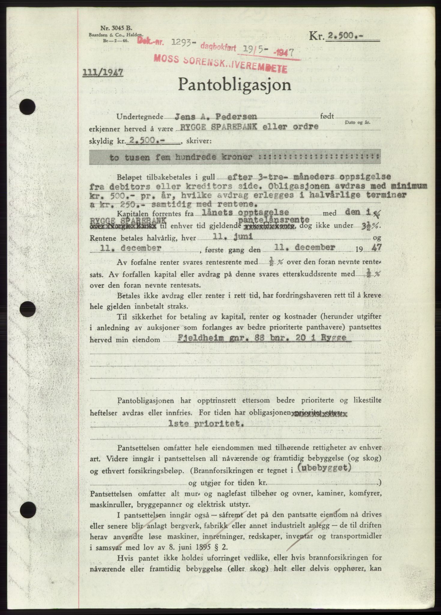 Moss sorenskriveri, SAO/A-10168: Pantebok nr. B17, 1947-1947, Dagboknr: 1293/1947