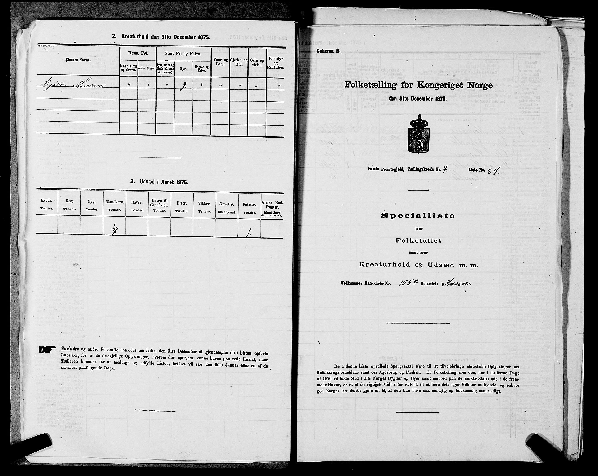 SAST, Folketelling 1875 for 1136P Sand prestegjeld, 1875, s. 1427