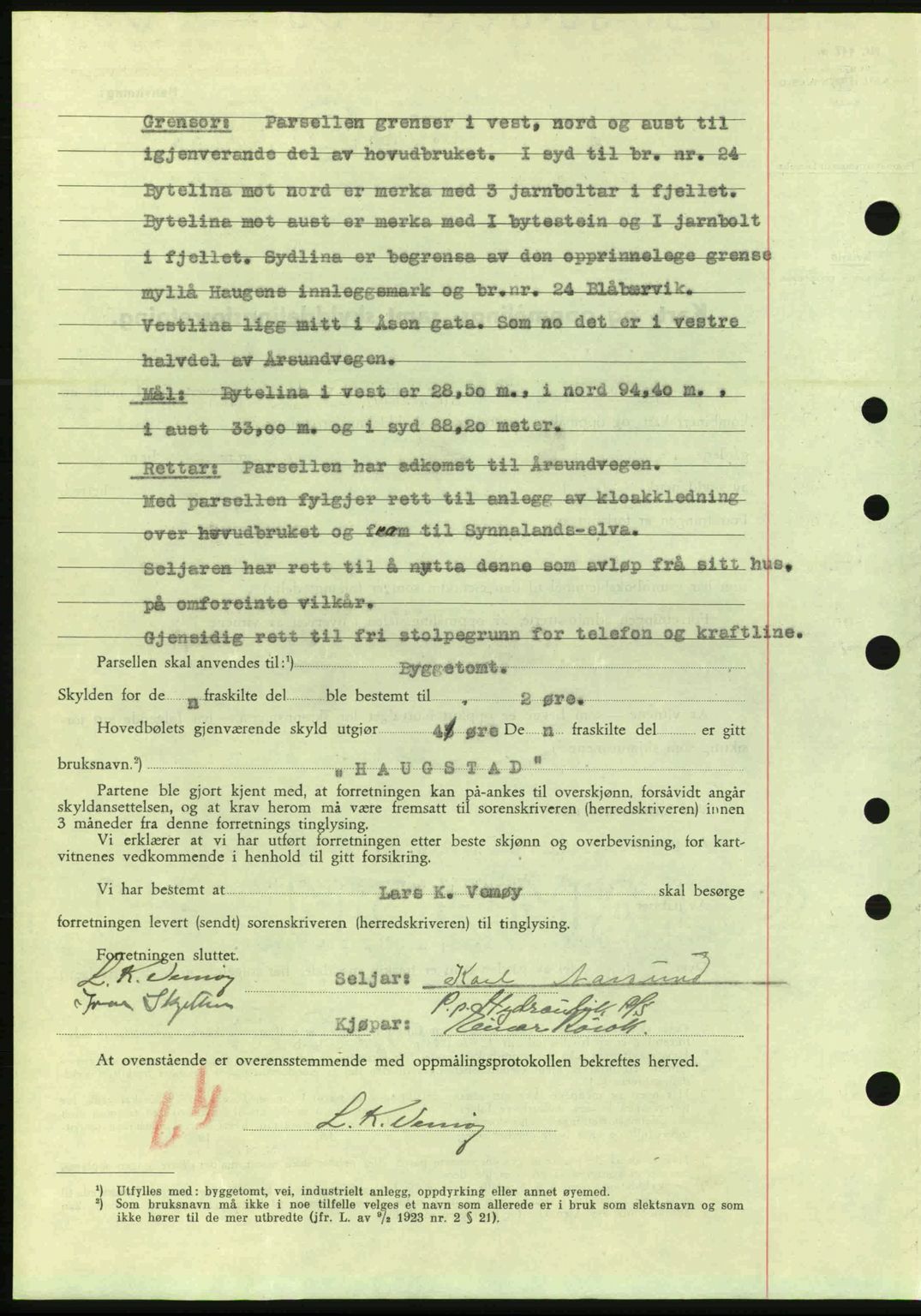 Nordre Sunnmøre sorenskriveri, AV/SAT-A-0006/1/2/2C/2Ca: Pantebok nr. A20a, 1945-1945, Dagboknr: 708/1945