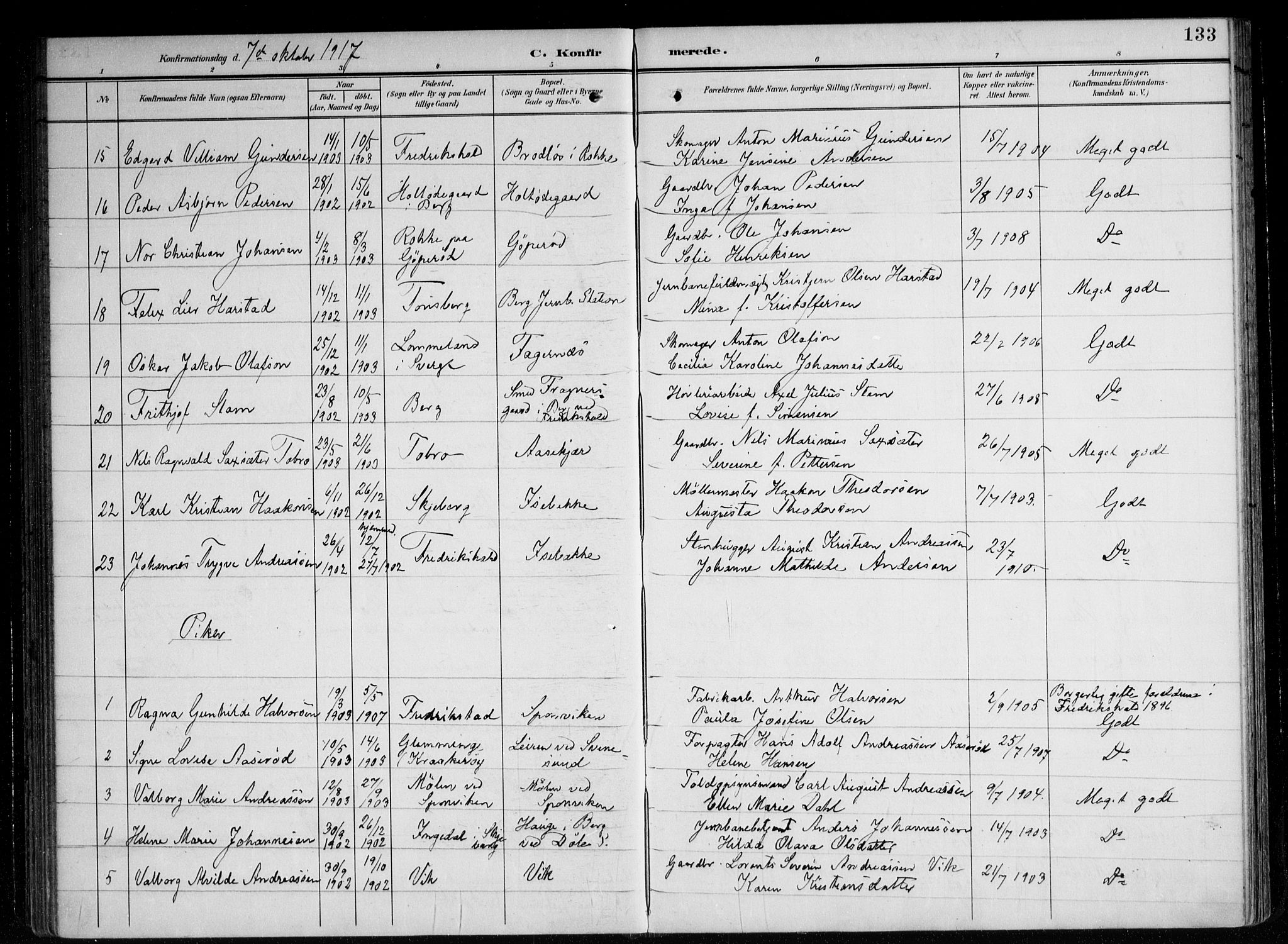 Berg prestekontor Kirkebøker, AV/SAO-A-10902/F/Fa/L0008: Ministerialbok nr. I 8, 1902-1920, s. 133