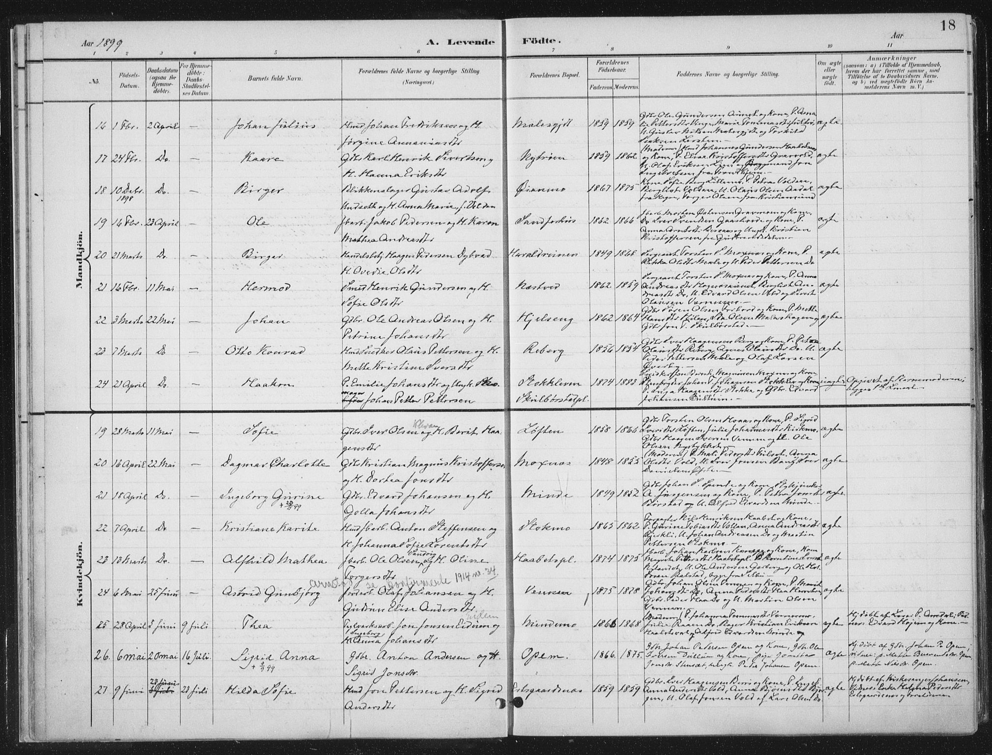 Ministerialprotokoller, klokkerbøker og fødselsregistre - Nord-Trøndelag, AV/SAT-A-1458/709/L0082: Ministerialbok nr. 709A22, 1896-1916, s. 18