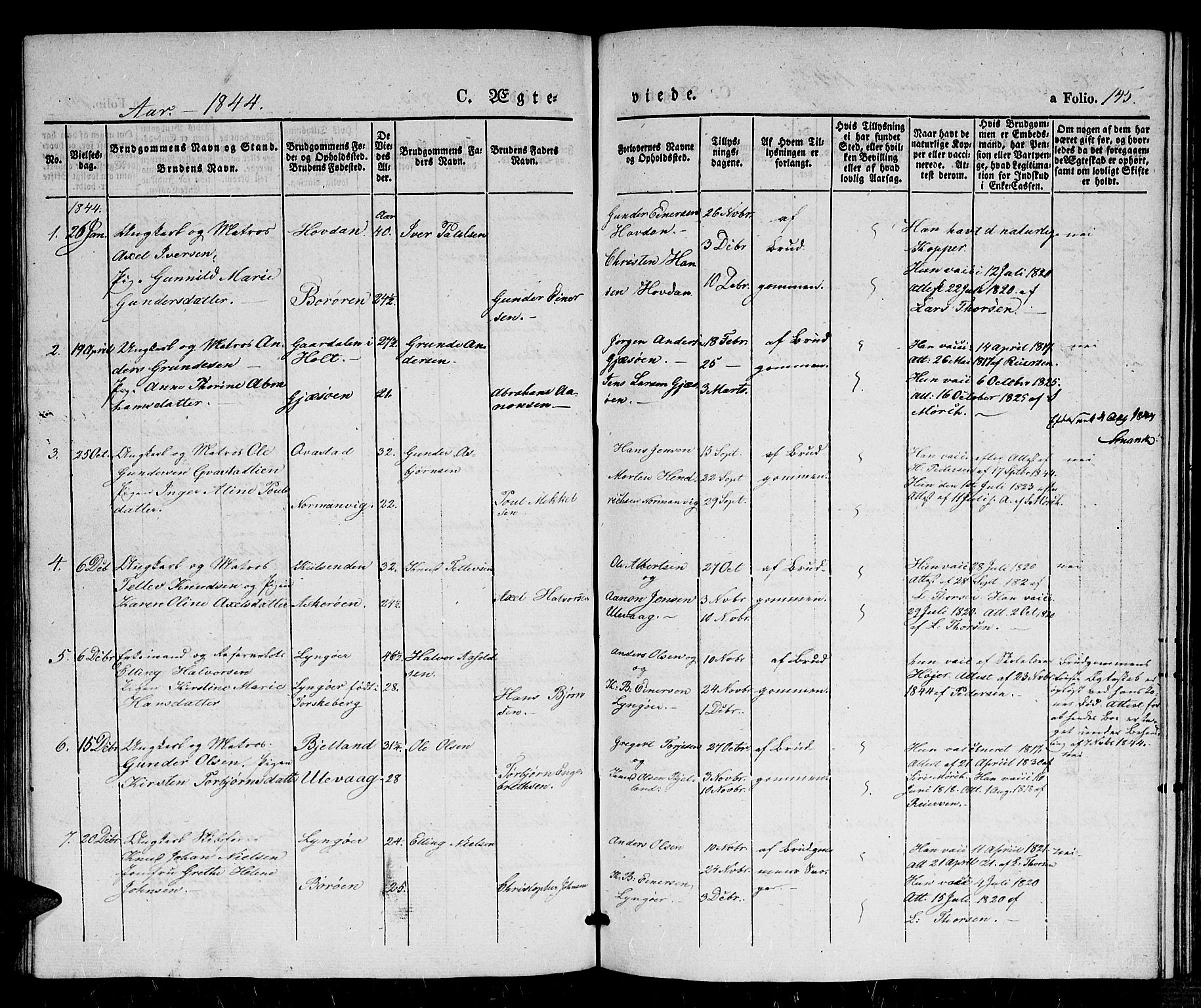 Dypvåg sokneprestkontor, SAK/1111-0007/F/Fb/Fba/L0010: Klokkerbok nr. B 10, 1842-1857, s. 145