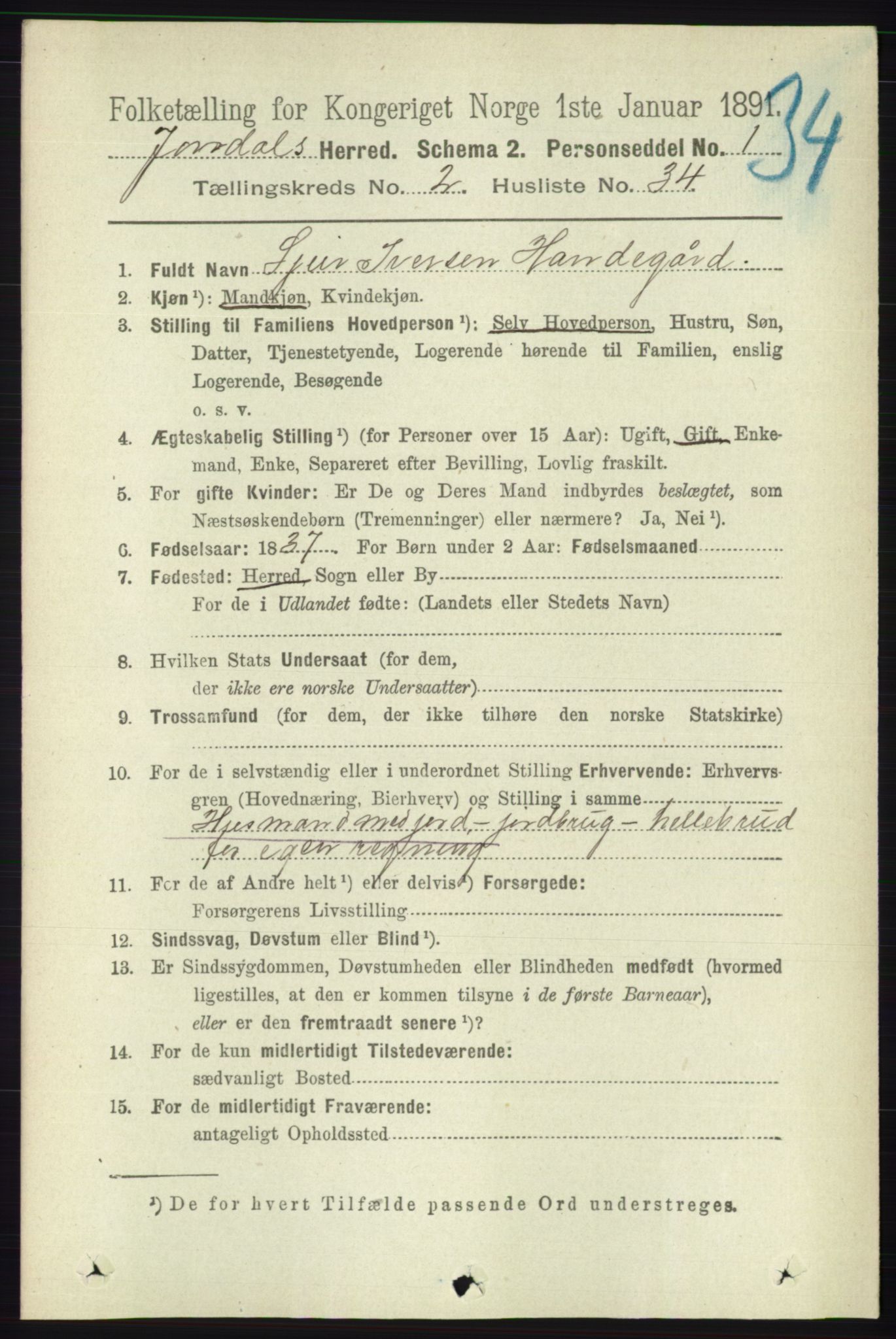 RA, Folketelling 1891 for 1227 Jondal herred, 1891, s. 1023