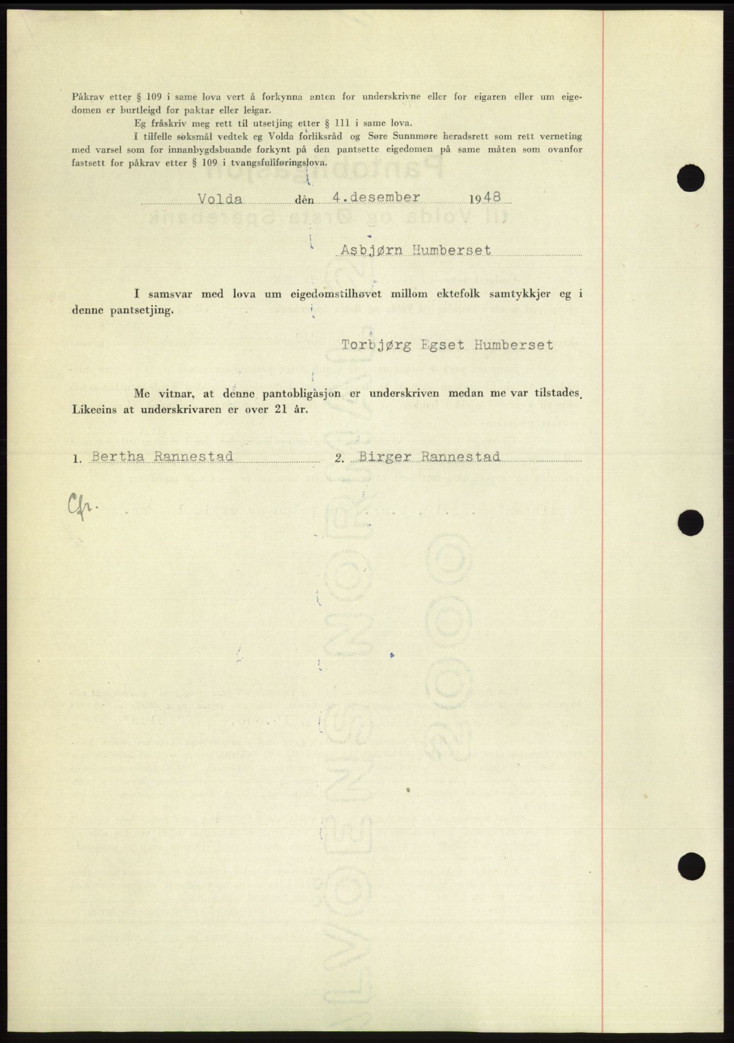 Søre Sunnmøre sorenskriveri, AV/SAT-A-4122/1/2/2C/L0116: Pantebok nr. 4B, 1948-1949, Dagboknr: 1830/1948