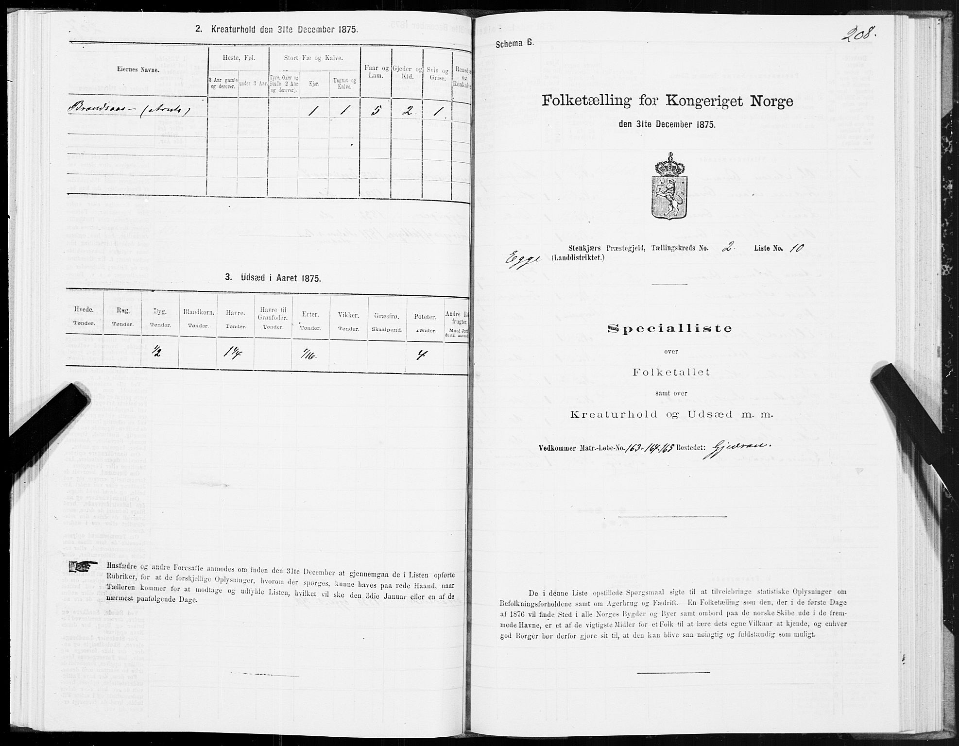 SAT, Folketelling 1875 for 1733L Steinkjer prestegjeld, Egge sokn, 1875, s. 1208