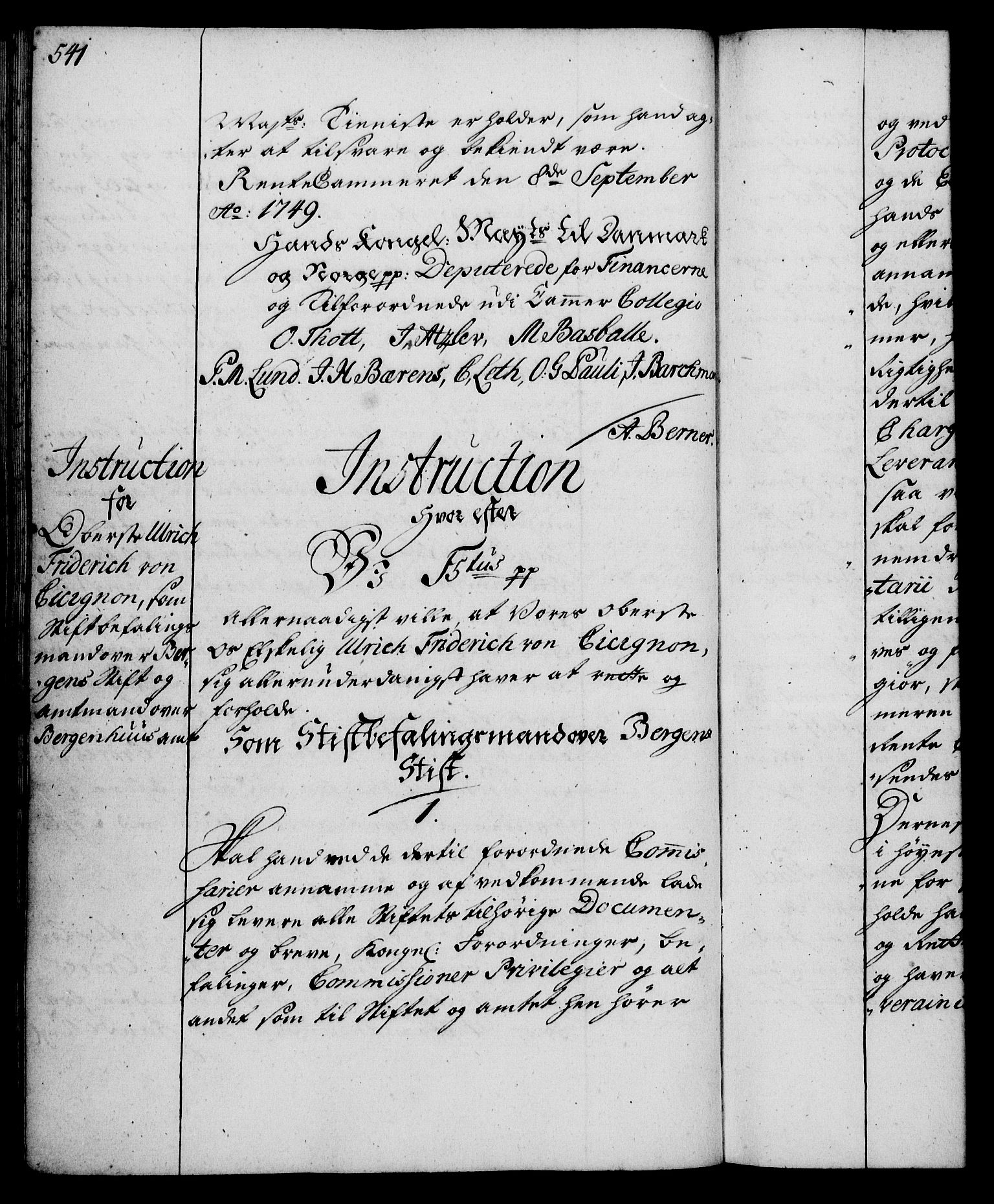 Rentekammeret, Kammerkanselliet, RA/EA-3111/G/Gg/Ggi/L0002: Norsk instruksjonsprotokoll med register (merket RK 53.35), 1729-1751, s. 541