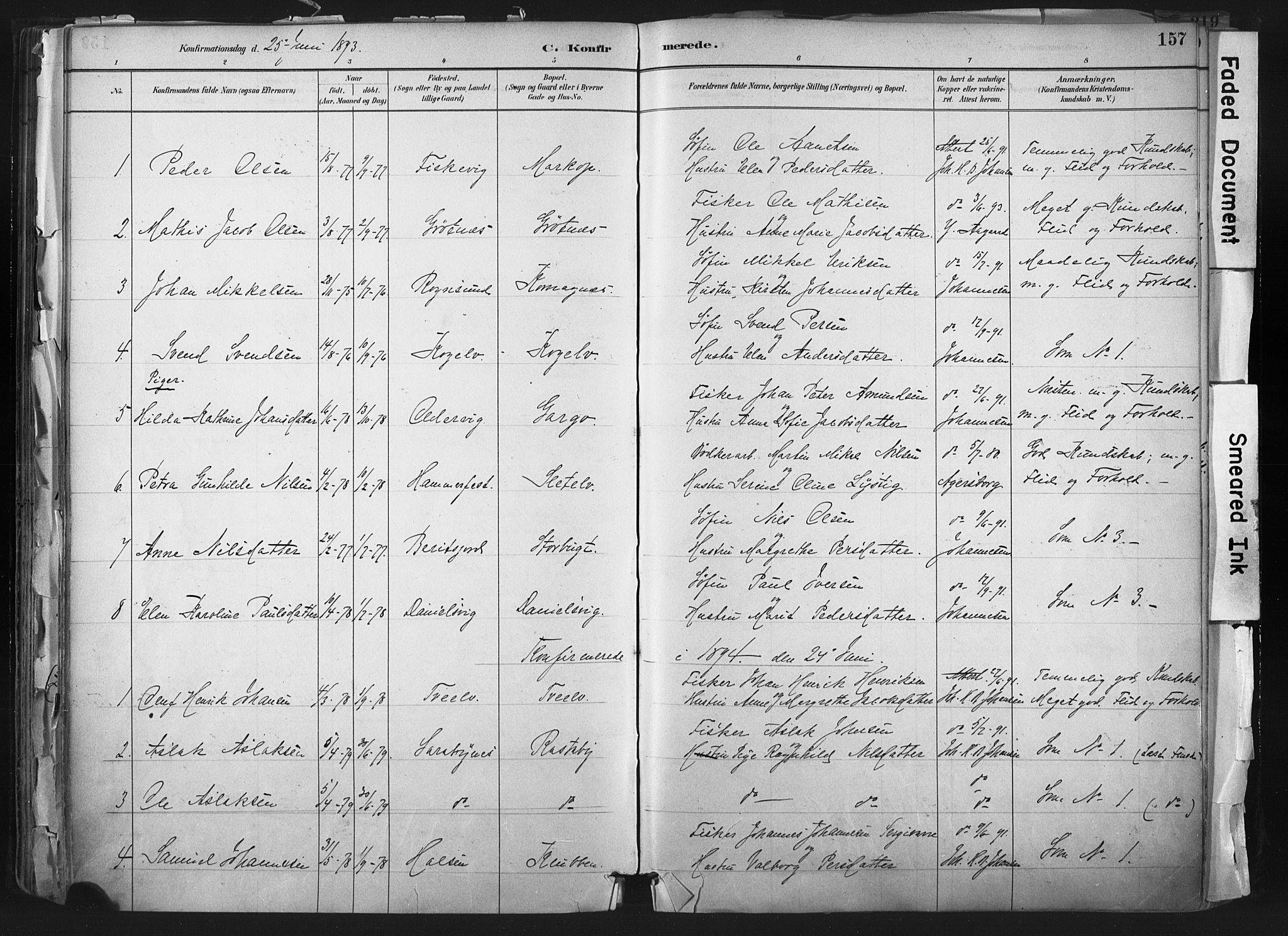 Hammerfest sokneprestkontor, AV/SATØ-S-1347/H/Ha/L0011.kirke: Ministerialbok nr. 11 /2, 1885-1897, s. 157