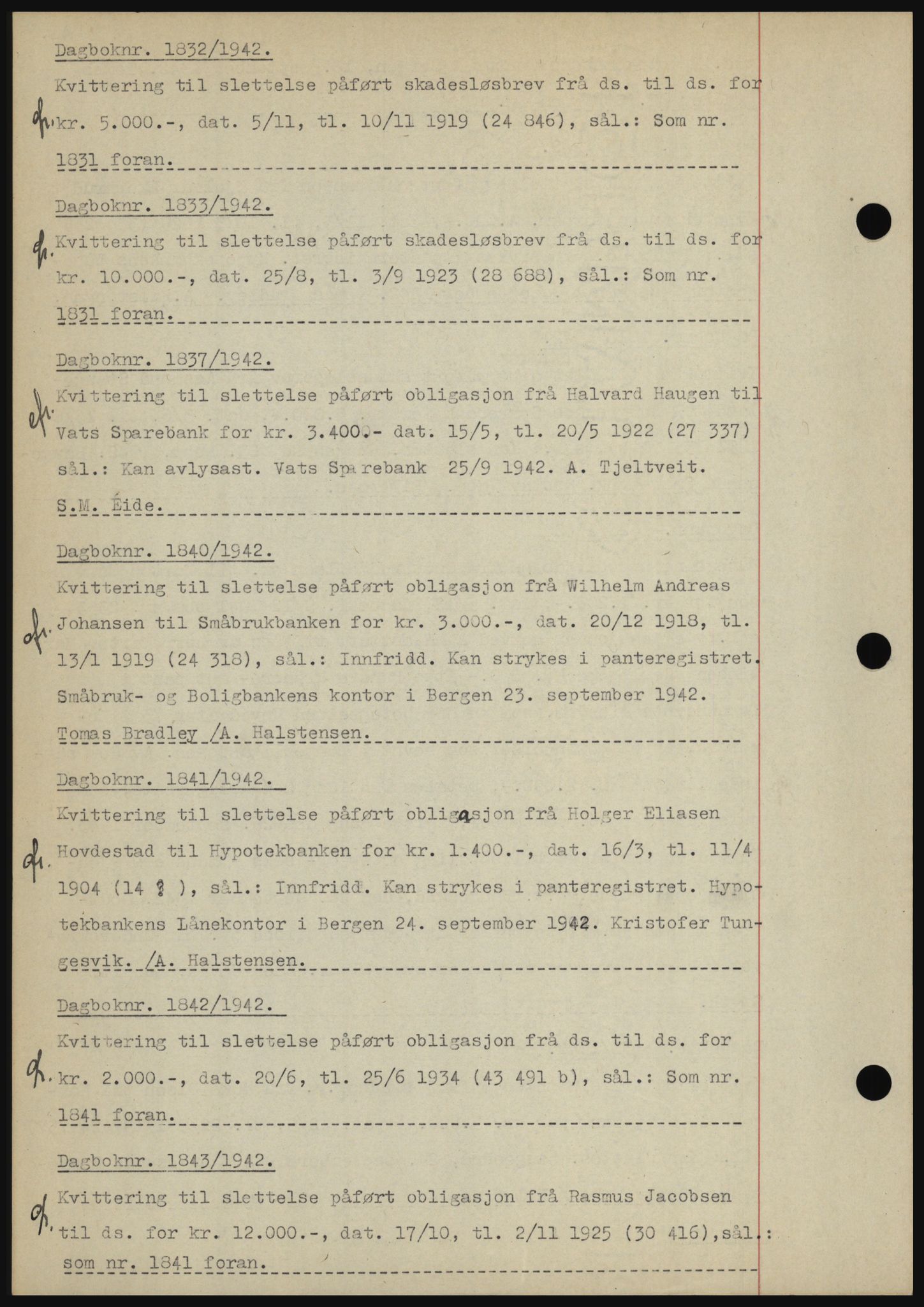 Karmsund sorenskriveri, SAST/A-100311/01/II/IIBBE/L0008: Pantebok nr. B 54, 1942-1943, Dagboknr: 1832/1942