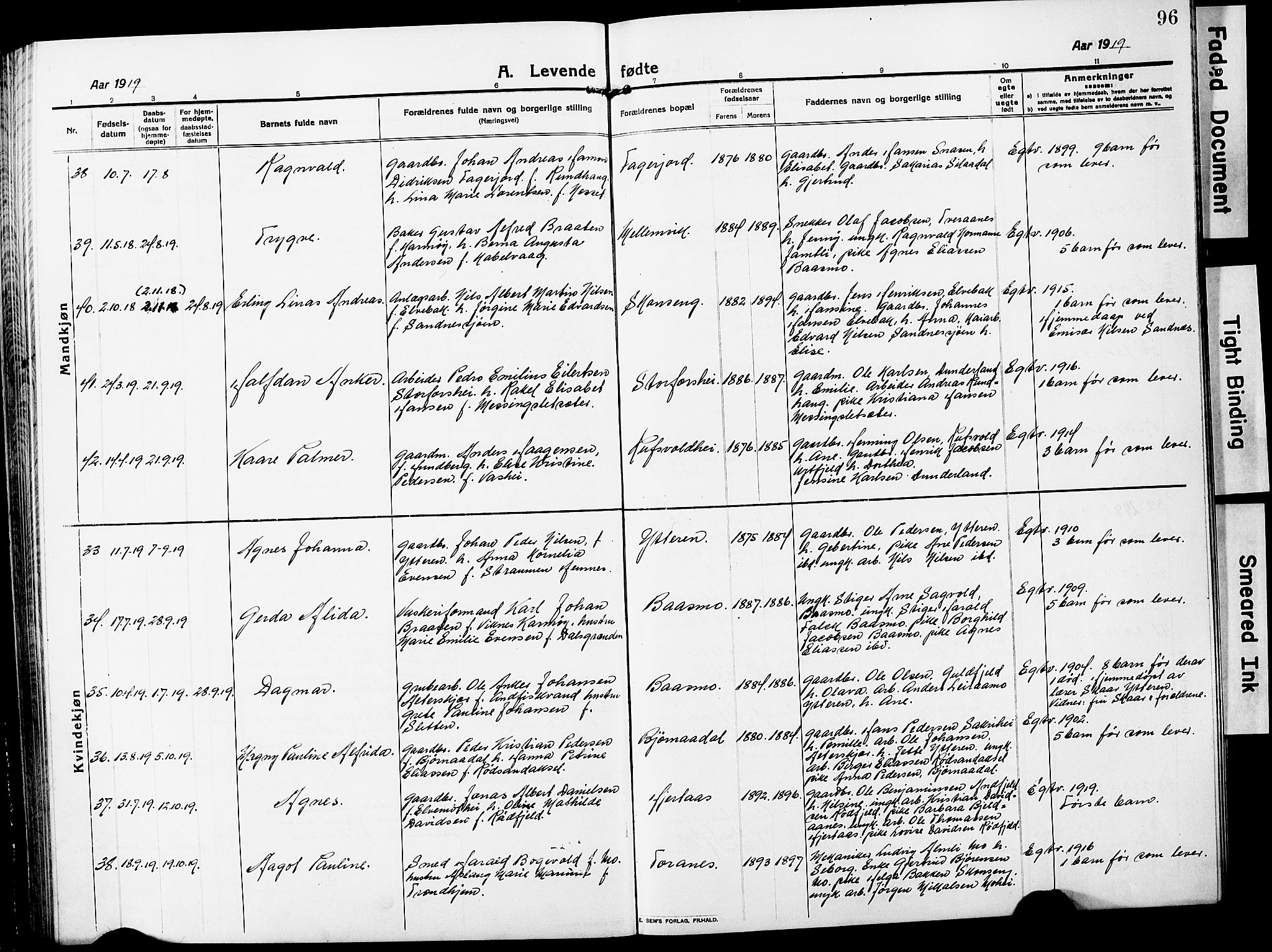 Ministerialprotokoller, klokkerbøker og fødselsregistre - Nordland, AV/SAT-A-1459/827/L0423: Klokkerbok nr. 827C12, 1912-1930, s. 96