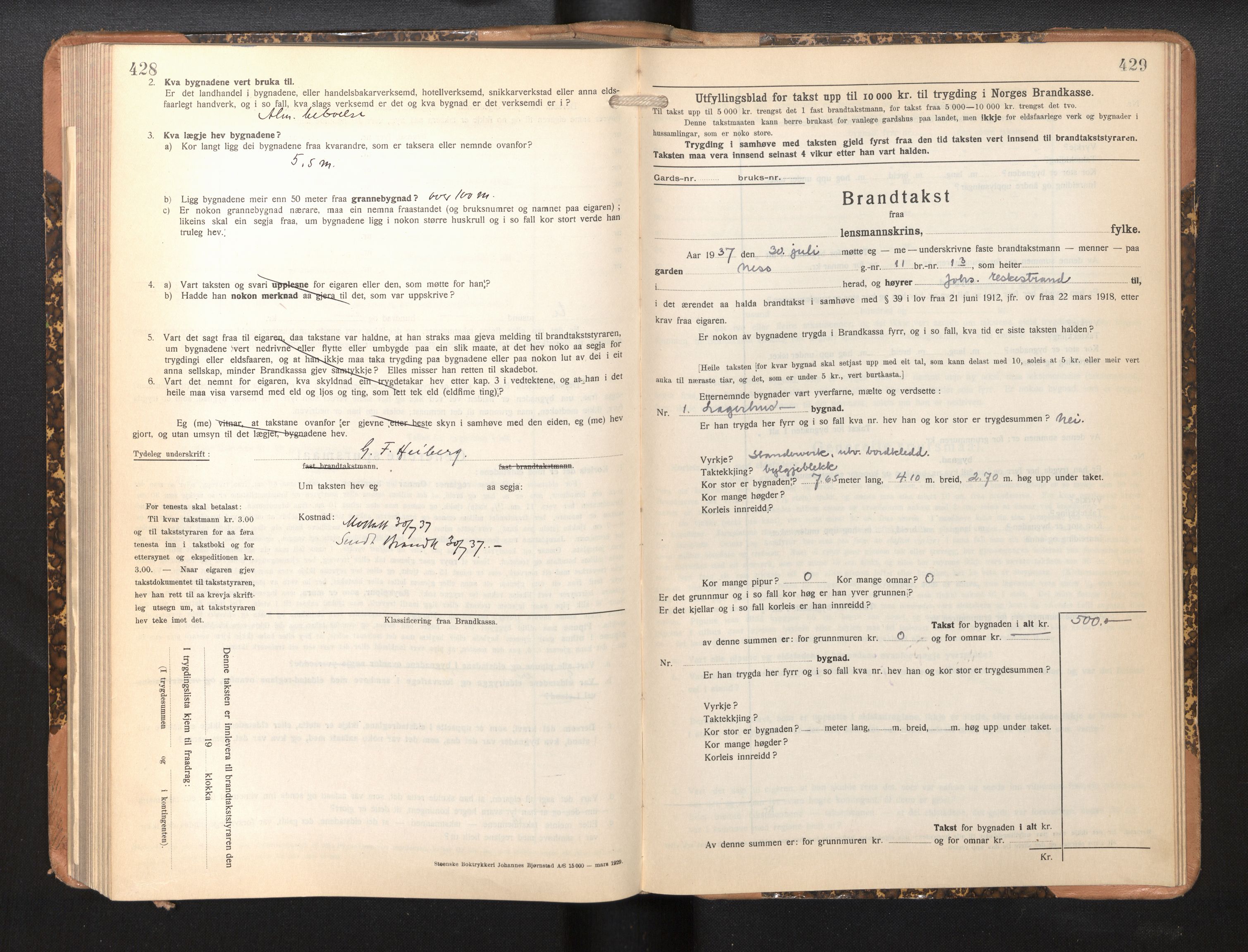 Lensmannen i Sogndal, SAB/A-29901/0012/L0013: Branntakstprotokoll, skjematakst, 1931-1938, s. 428-429