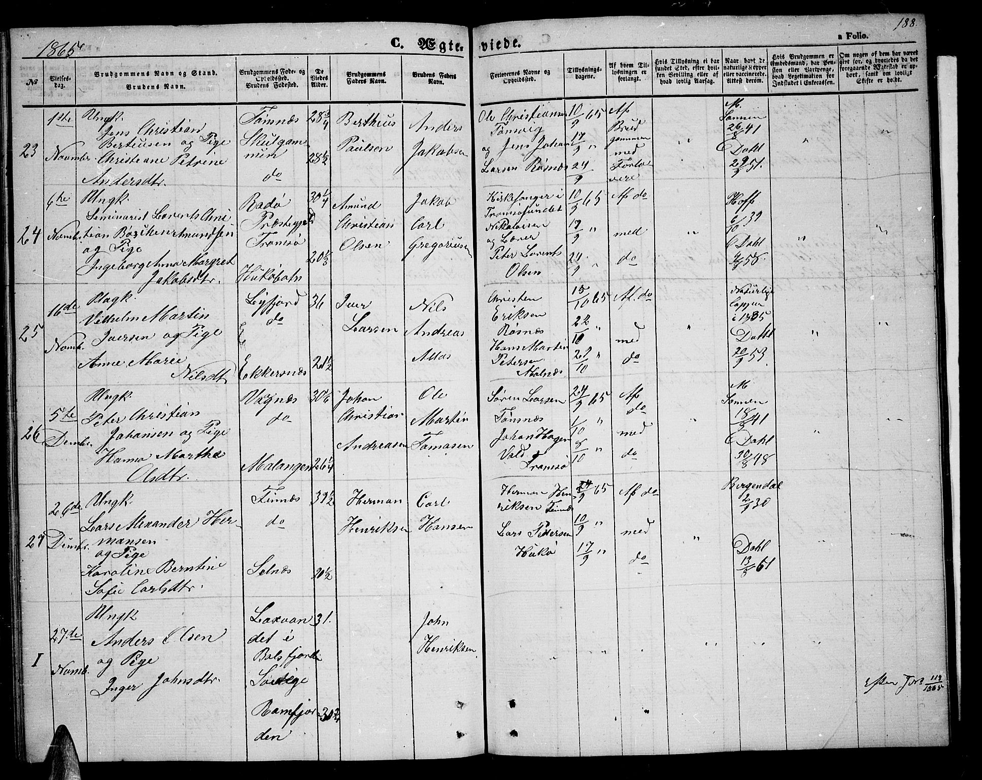 Tromsøysund sokneprestkontor, AV/SATØ-S-1304/G/Gb/L0001klokker: Klokkerbok nr. 1, 1857-1869, s. 188