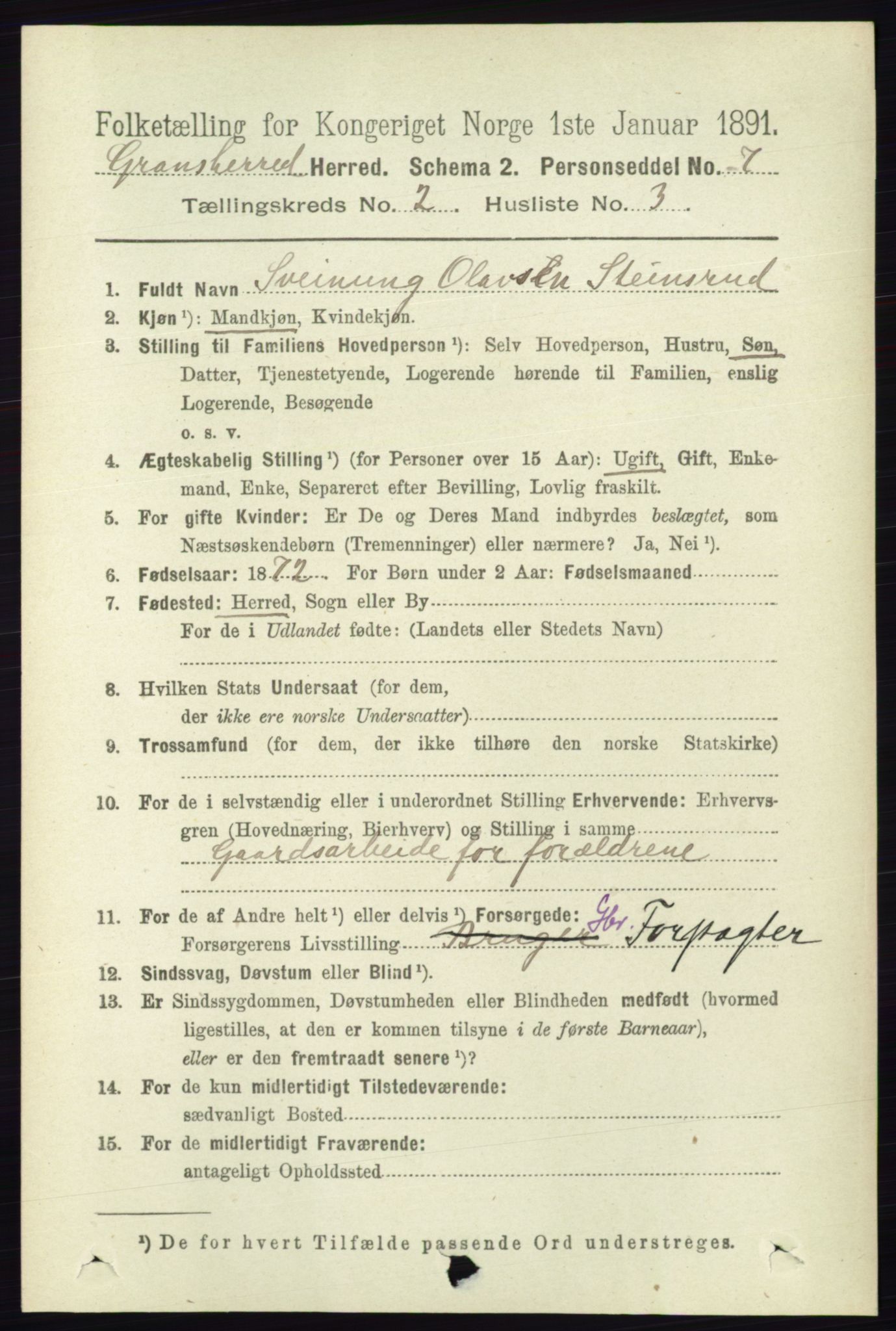 RA, Folketelling 1891 for 0824 Gransherad herred, 1891, s. 308