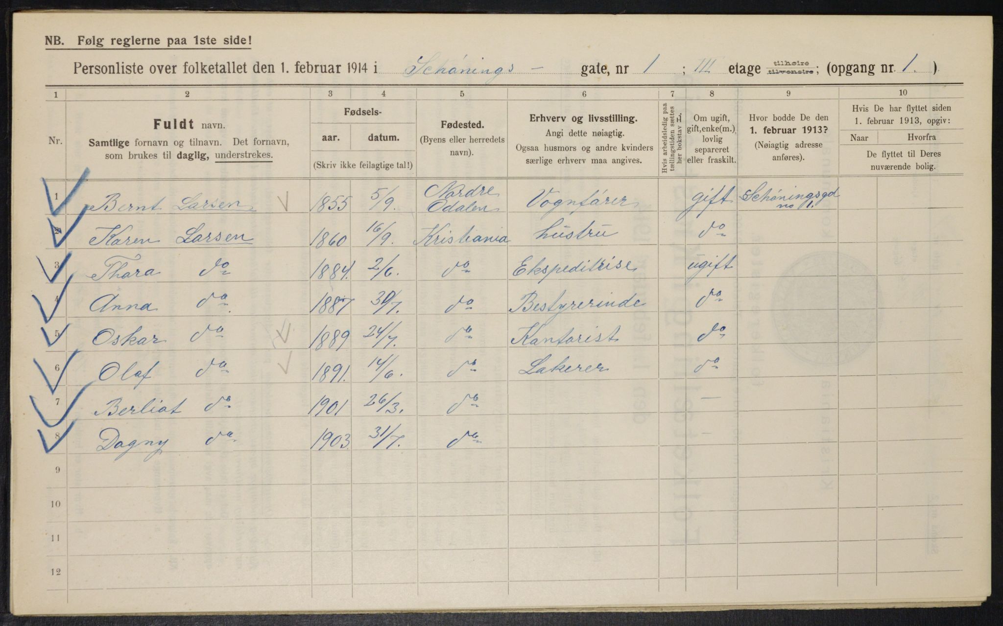 OBA, Kommunal folketelling 1.2.1914 for Kristiania, 1914, s. 93134