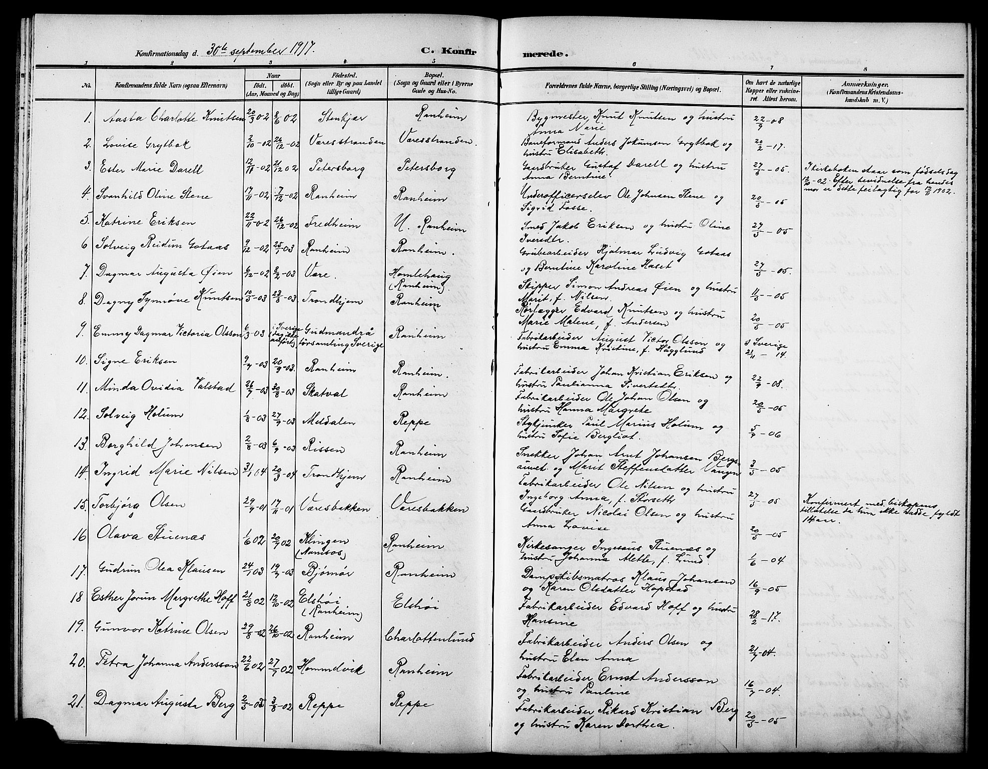 Ministerialprotokoller, klokkerbøker og fødselsregistre - Sør-Trøndelag, SAT/A-1456/615/L0400: Klokkerbok nr. 615C01, 1905-1921