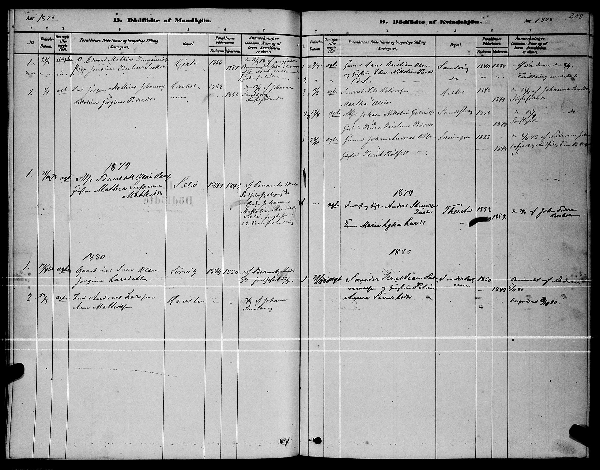 Ministerialprotokoller, klokkerbøker og fødselsregistre - Nordland, SAT/A-1459/834/L0513: Klokkerbok nr. 834C04, 1877-1892, s. 208