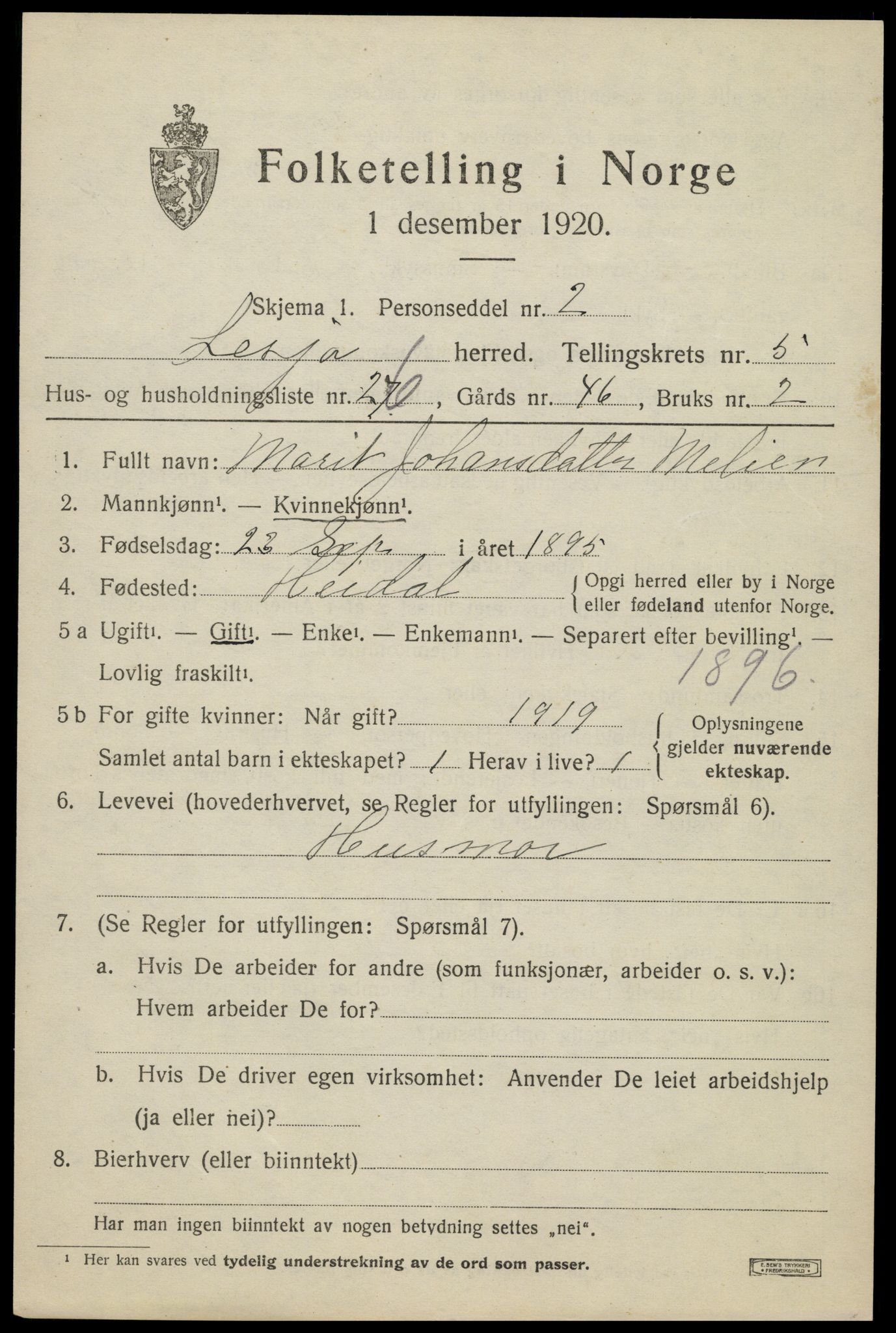 SAH, Folketelling 1920 for 0512 Lesja herred, 1920, s. 3126
