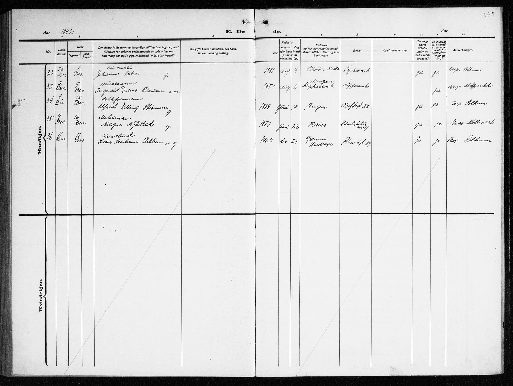 Nykirken Sokneprestembete, SAB/A-77101/H/Haa/L0046: Ministerialbok nr. E 6, 1918-1944, s. 165